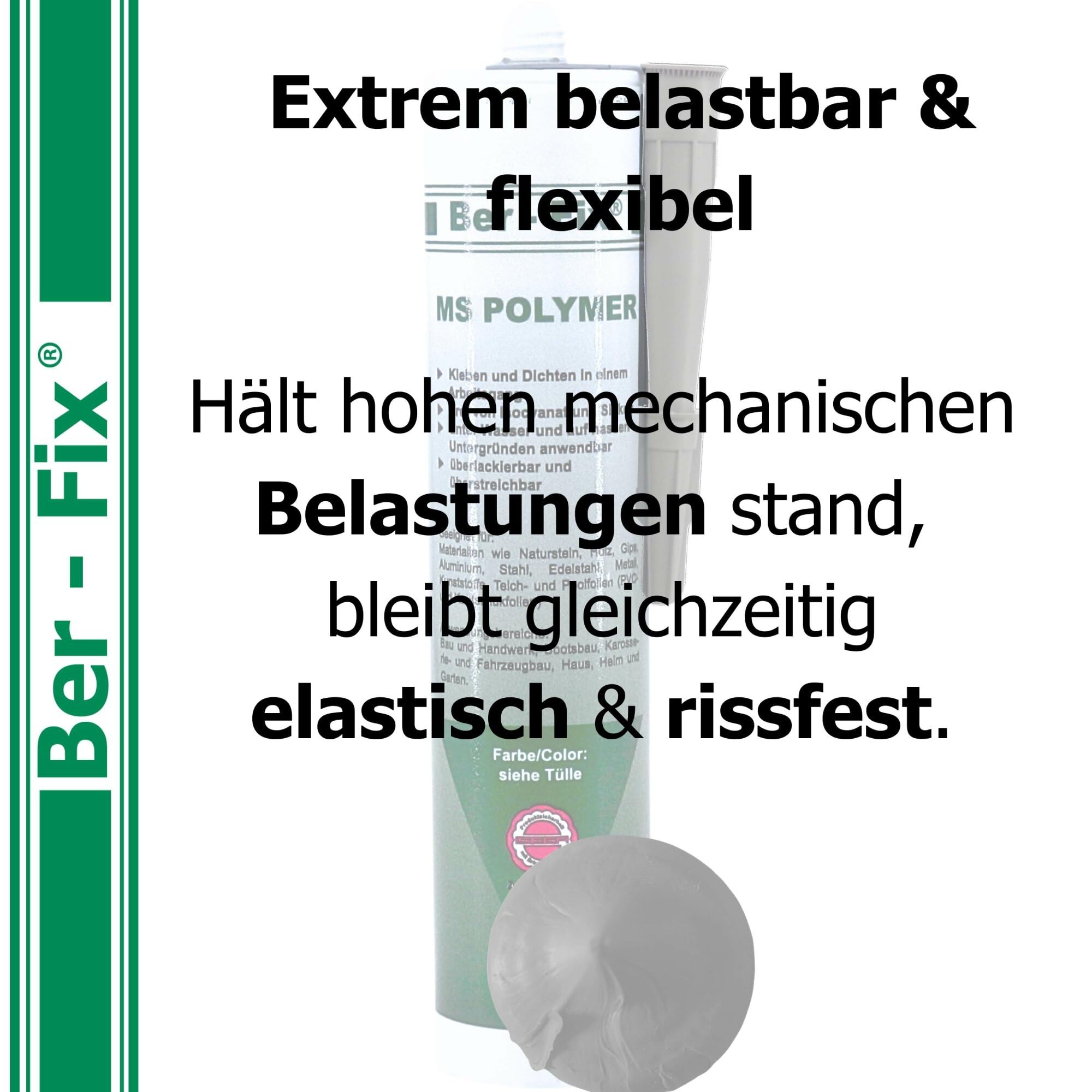 Ber-Fix MS - Pegamento polimérico para exteriores (6 unidades), color gris
