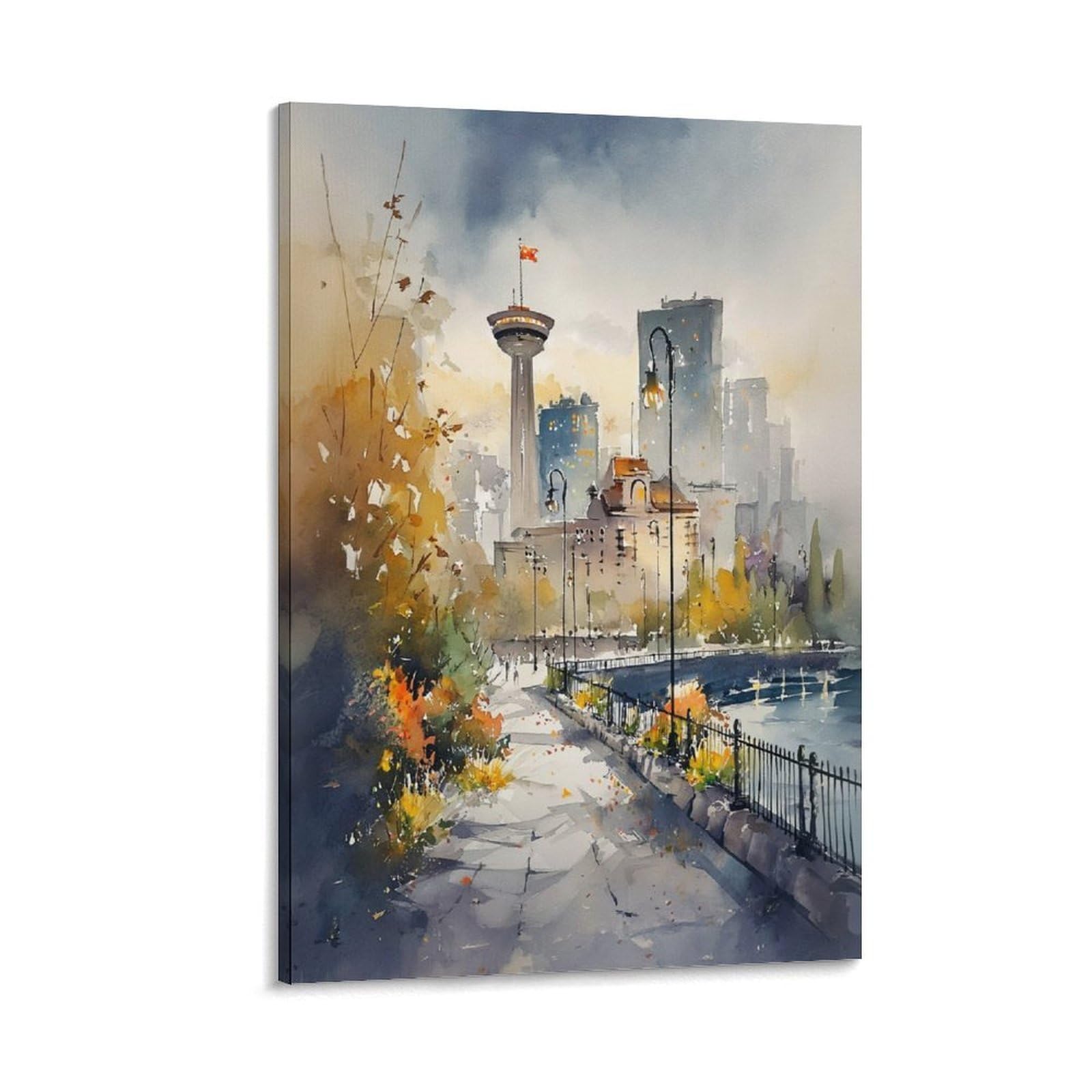 LCYNNH Vancouver Watercolor 24x36inch(60x90cm) Vintage Travel Poster Watercolor Canvas Art