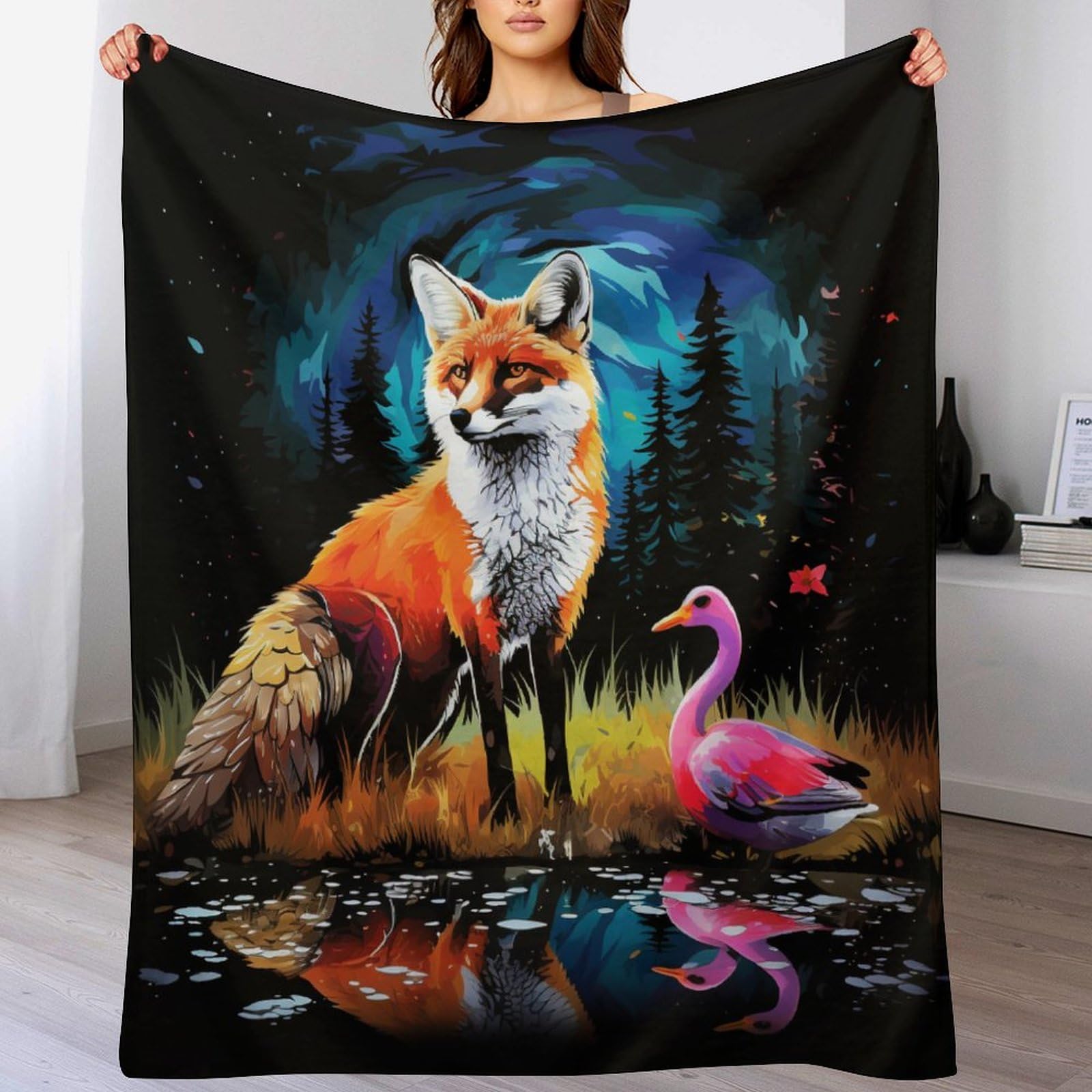 Couverture en flanelle douce renard haut de gamme 130x180cm toutes saisons