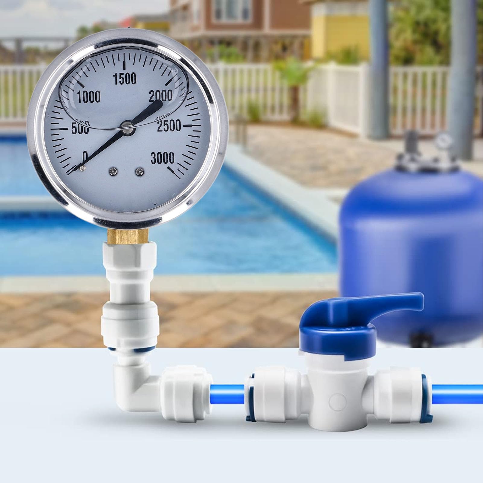 Manómetro hidráulico de 3000 psi, manómetro de presión con esfera de 2,5 pulgadas lleno de líquido de glicerina, medidor de presión de acero inoxidable de 1/4 Npt, dispositivo de medición de presión