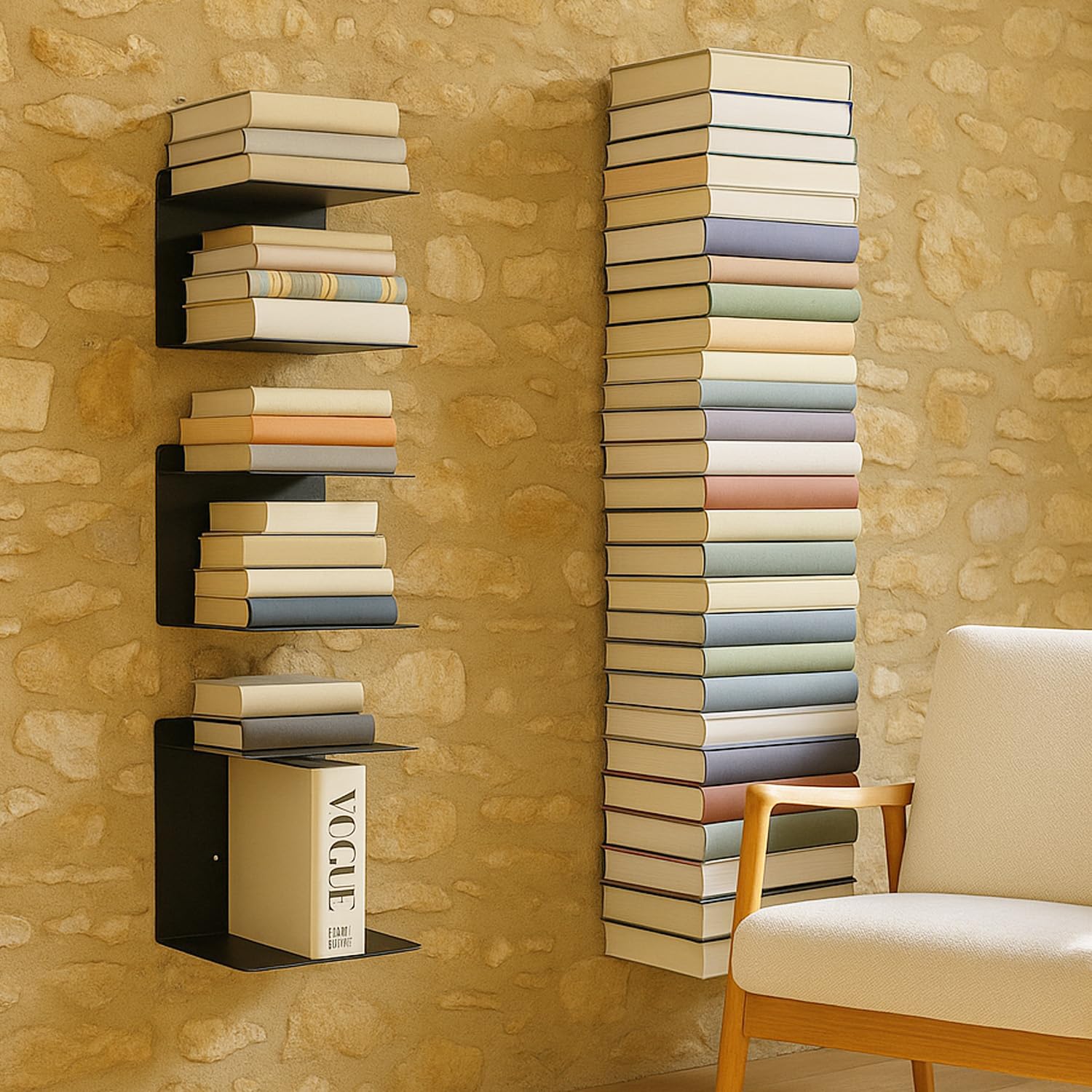Go Hooked Heavy Duty Metal Wall Mounted Book Shelves for Study Room, Living Room and Bedrooms (2 Pcs) (Black)-image-34