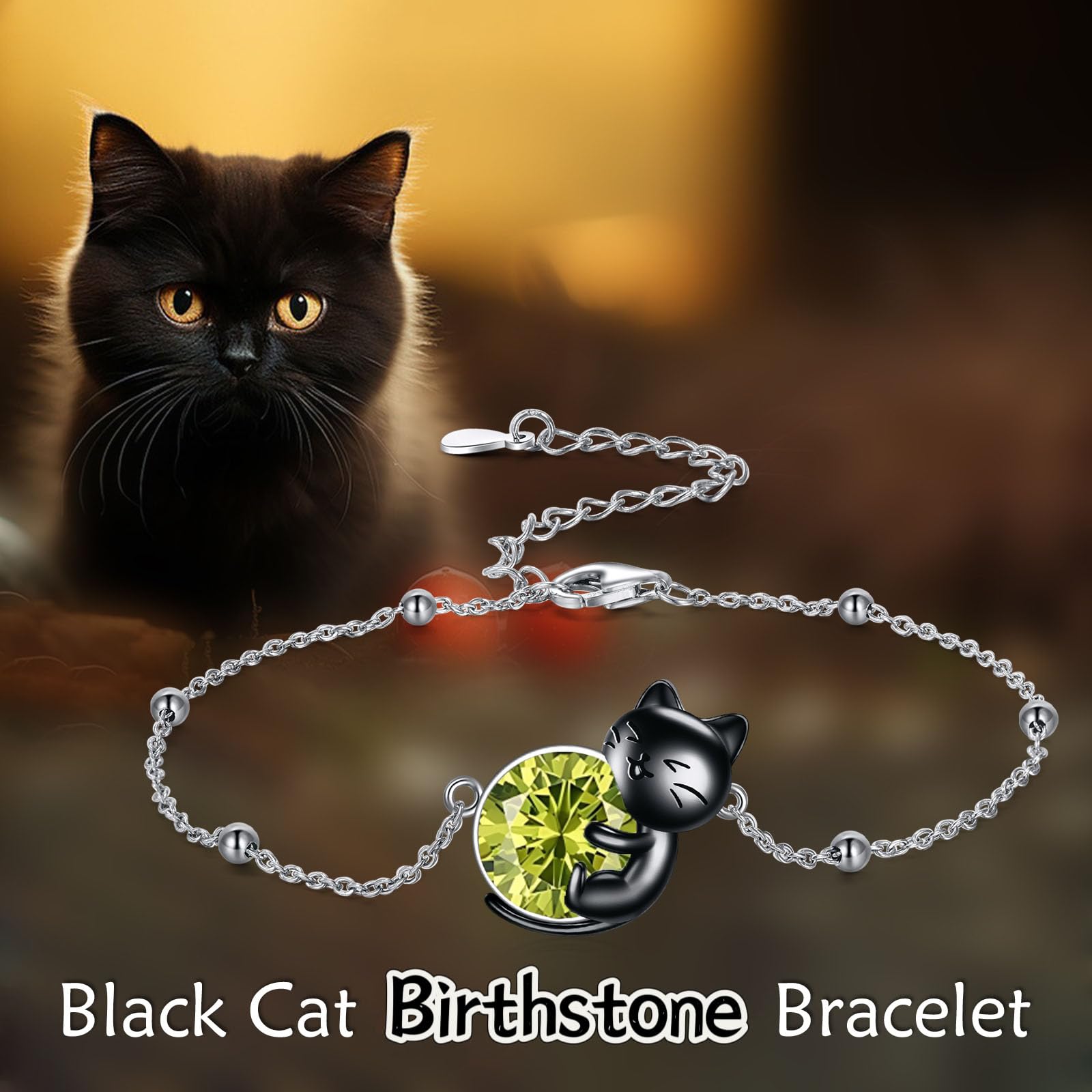Vadmans Braccialetto con gatto in argento Sterling 925 con pietra portafortuna / quarzo rosa / pietra di luna/gatto braccialetto gioielli animali gatti amanti regali per donne moglie madre