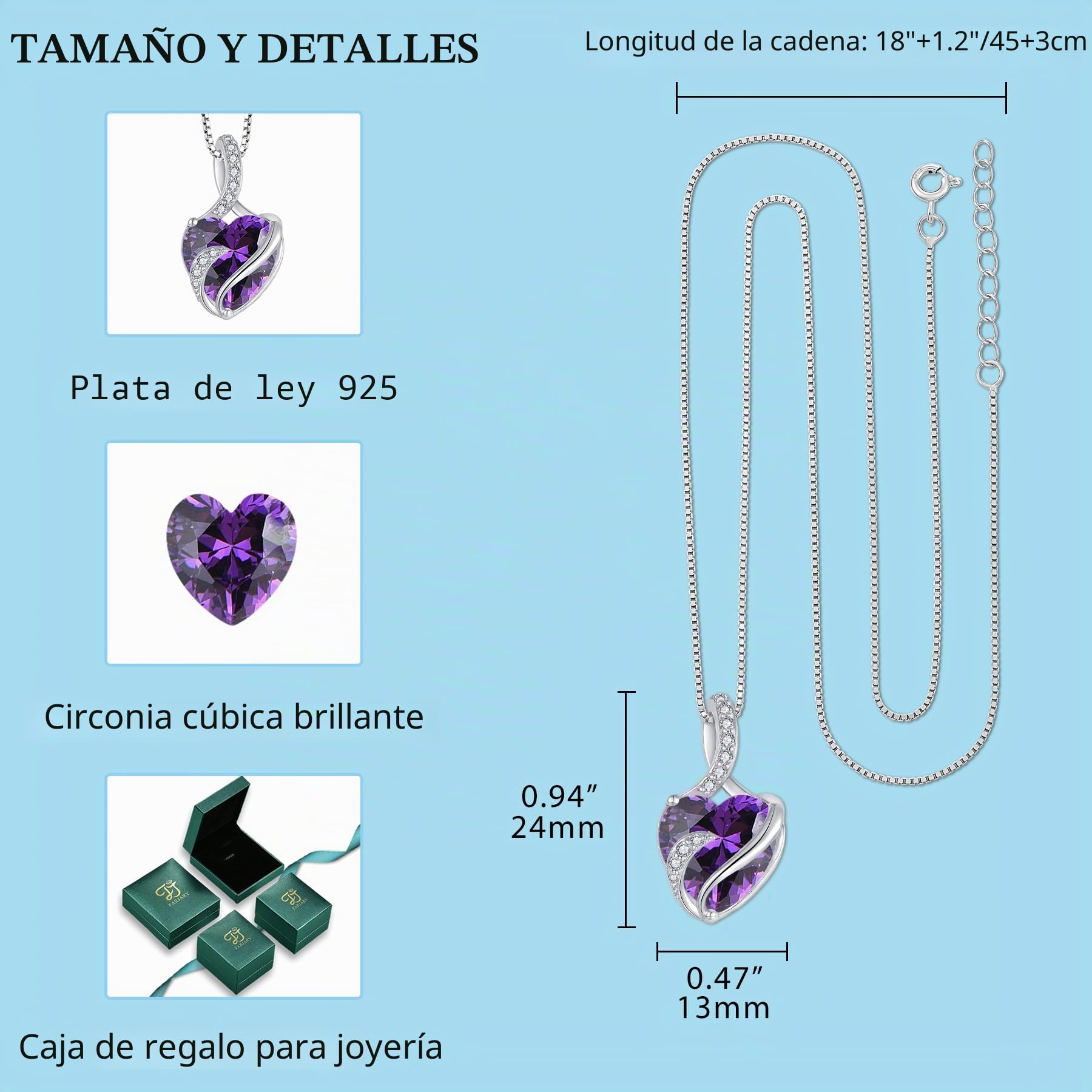 FJ Collar Mujer Corazón Piedra de Nacimiento Plata de Ley 925 Infinito Joyas Regalos para Mujer Novia Esposa Mamá