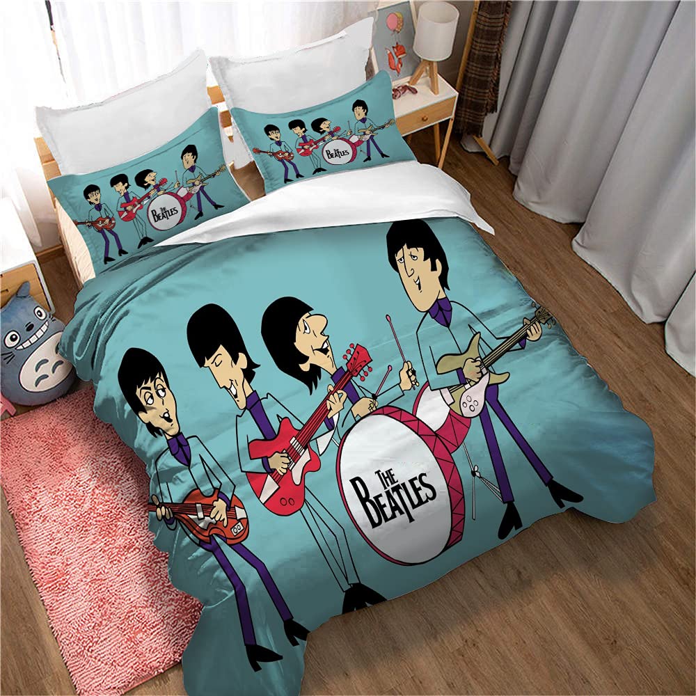 EU-VV Cyan and Blue Duvet Cover, Junior Kids Bed Set Duvet Cover + Pillowcase Set - Moisture Resistant, Hypoallergenic (Single(135x200cm),The Beatles)