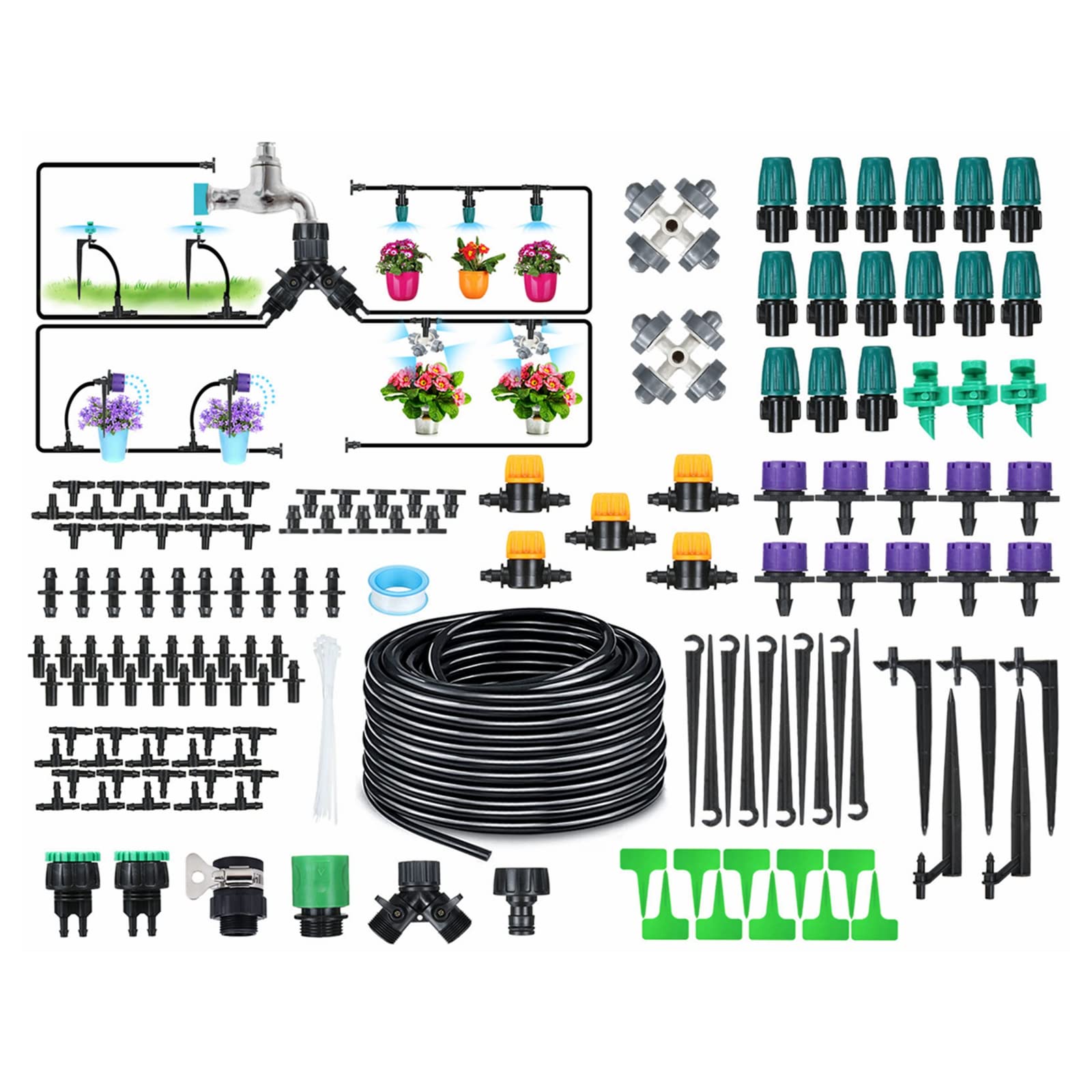 Buy 40M/132FT Garden Greenhouse Watering System Hose, 163Pcs Auto Micro