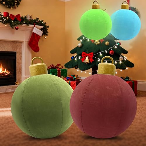 Miniatura 9 de 2 piezas de 24 pulgadas de adornos de Navidad, grandes bolas decorativas de PVC con aspecto de nieve para fiestas temáticas navideñas para césped,