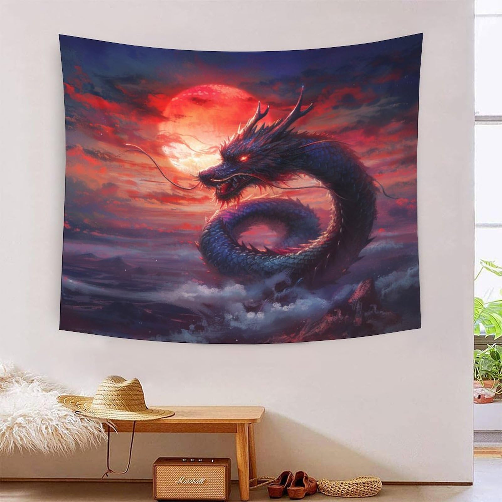 Couverture murale 3D dragon maléfique en polyester doux lavable