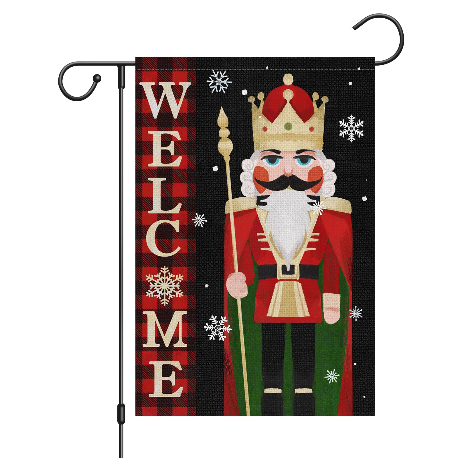 Louise MaelysMerry Christmas Garden Flag 12x18 Double Sided, Burlap Welcome Christmas Nutcracker Soldier Garden Yard Flags for Xmas Outside Outdoor Decoration (ONLY FLAG)