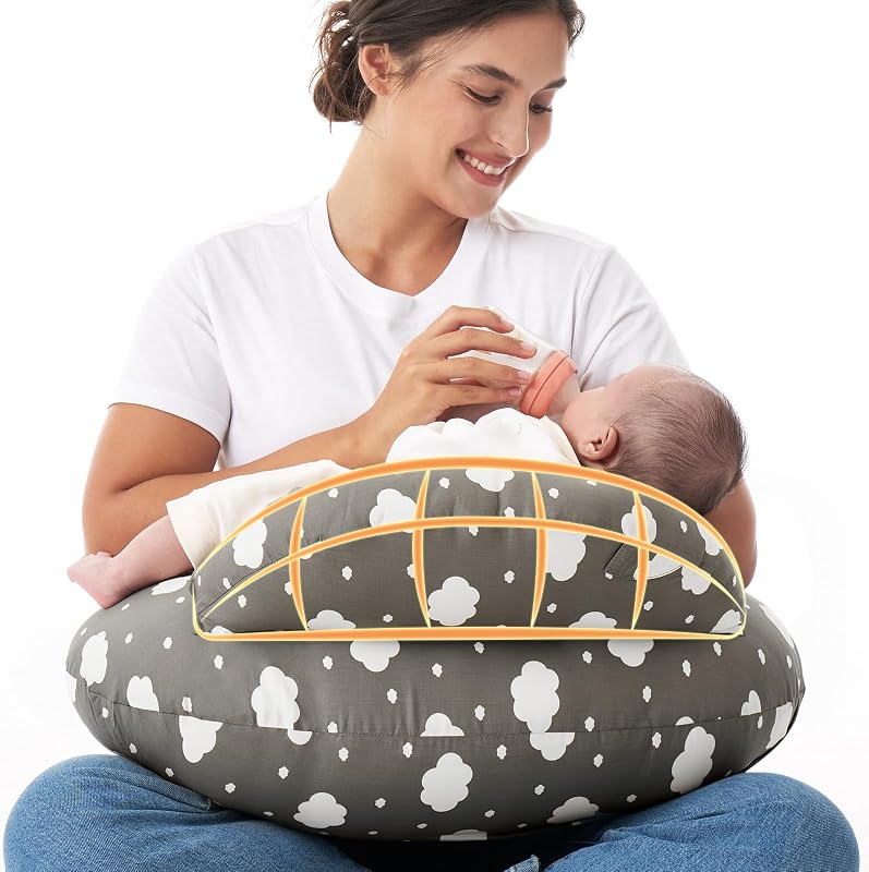 Original Nursing Pillow for Breastfeeding - Innovative Safety Guard | Adjustable Waist Strap for All Body Types, Wider Surface for More Support, Removable & Machine-washable Cotton Cover