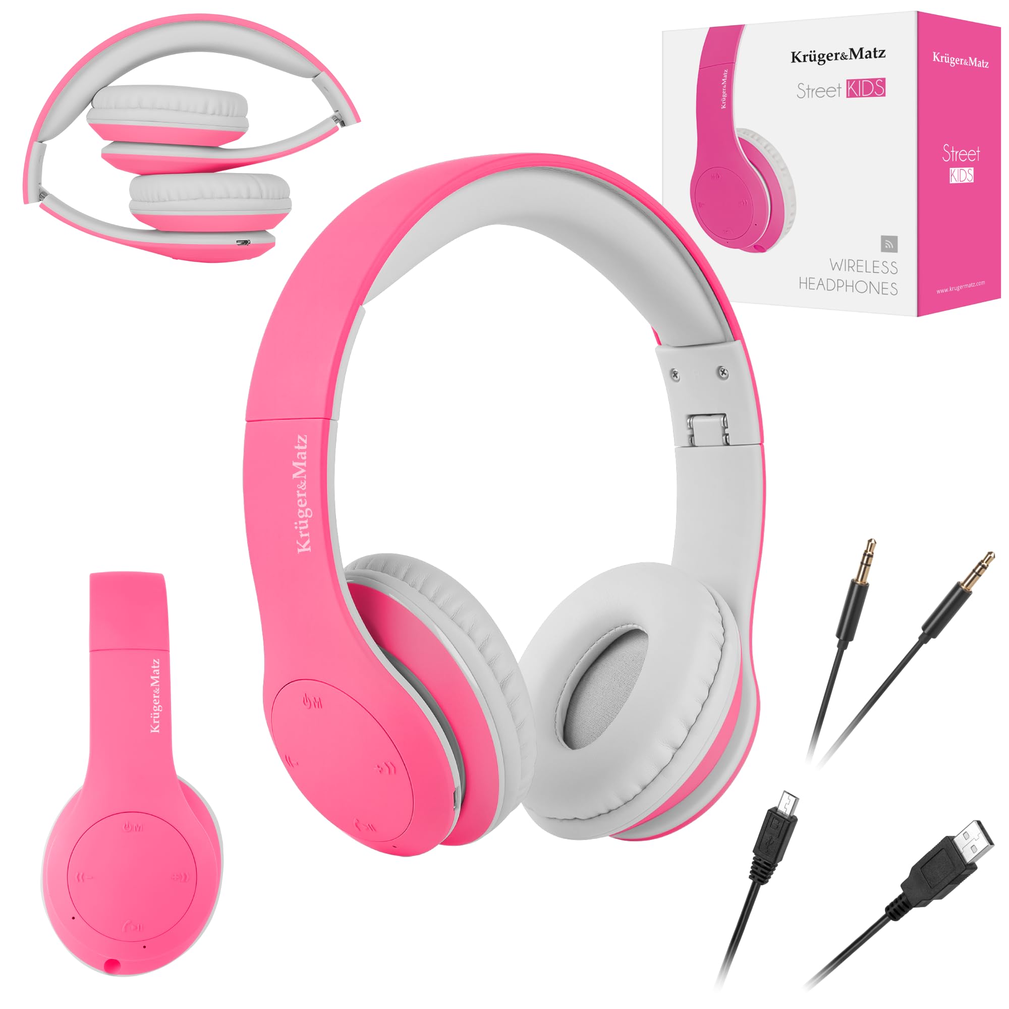 Krüger&Matz Auriculares para niños Street Kids, Bluetooth, Color Rosa
