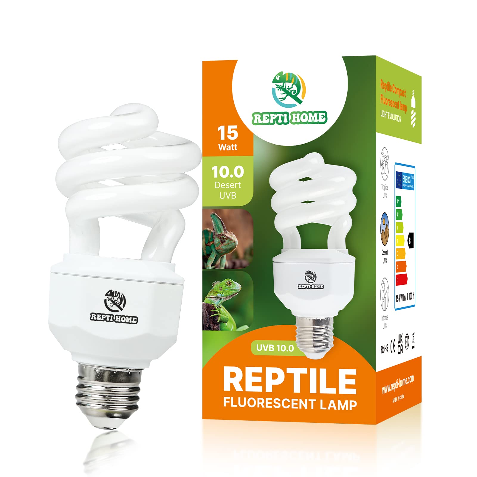 REPTI HOME UVA UVB Reptile Light 15W 10.0,Desert Terrarium Compact Fluorescent Lamp,UVB Reptile Light Bulb for Snake,Spider,Bearded Dragon