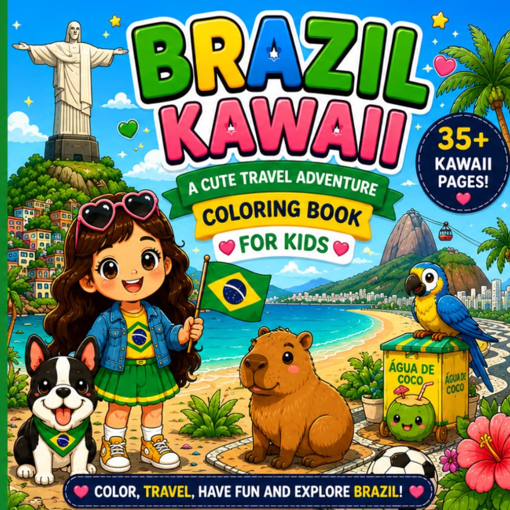 Brazil Kawaii: A Cute Travel Adventure Coloring Book for Kids (kawaii travel Adventures)