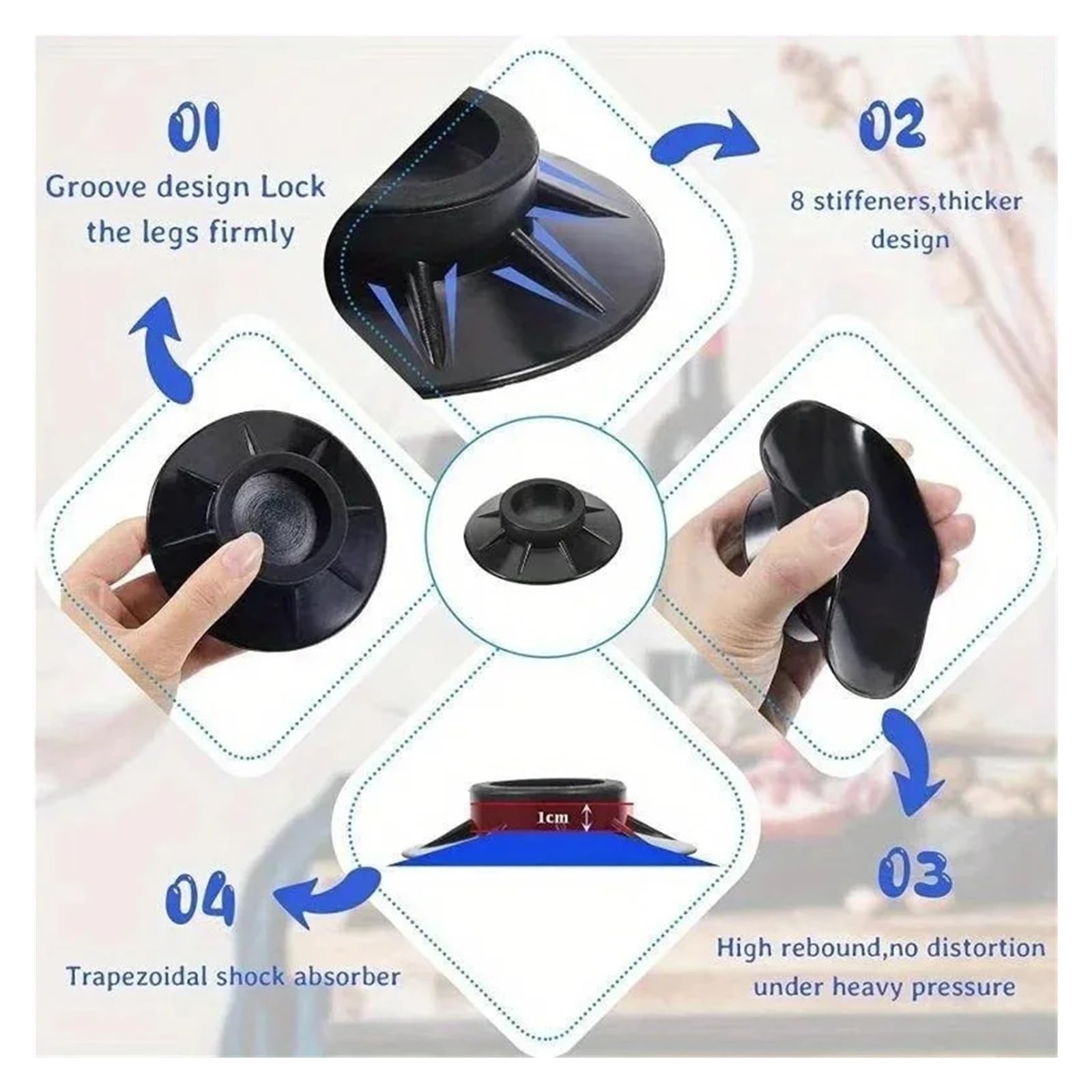 4 Almohadillas Antivibración For Pies, For Soporte De Lavadora, Soporte Antideslizante(1pcs)