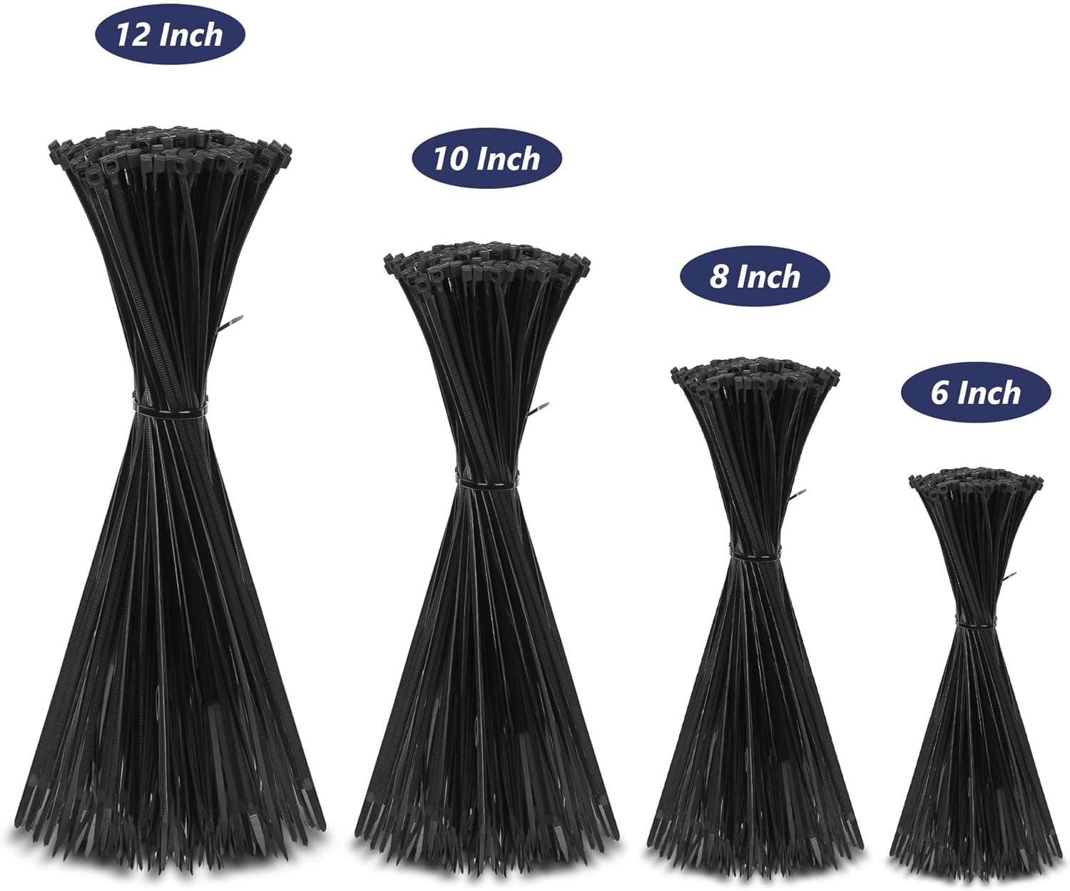 Cable Zip Ties - 400 Pack Black Assorted Sizes 6+8+10+12 inch, Multi-Purpose Self-Locking Nylon UV Resistant Wire Ties for Home, Office, Garden