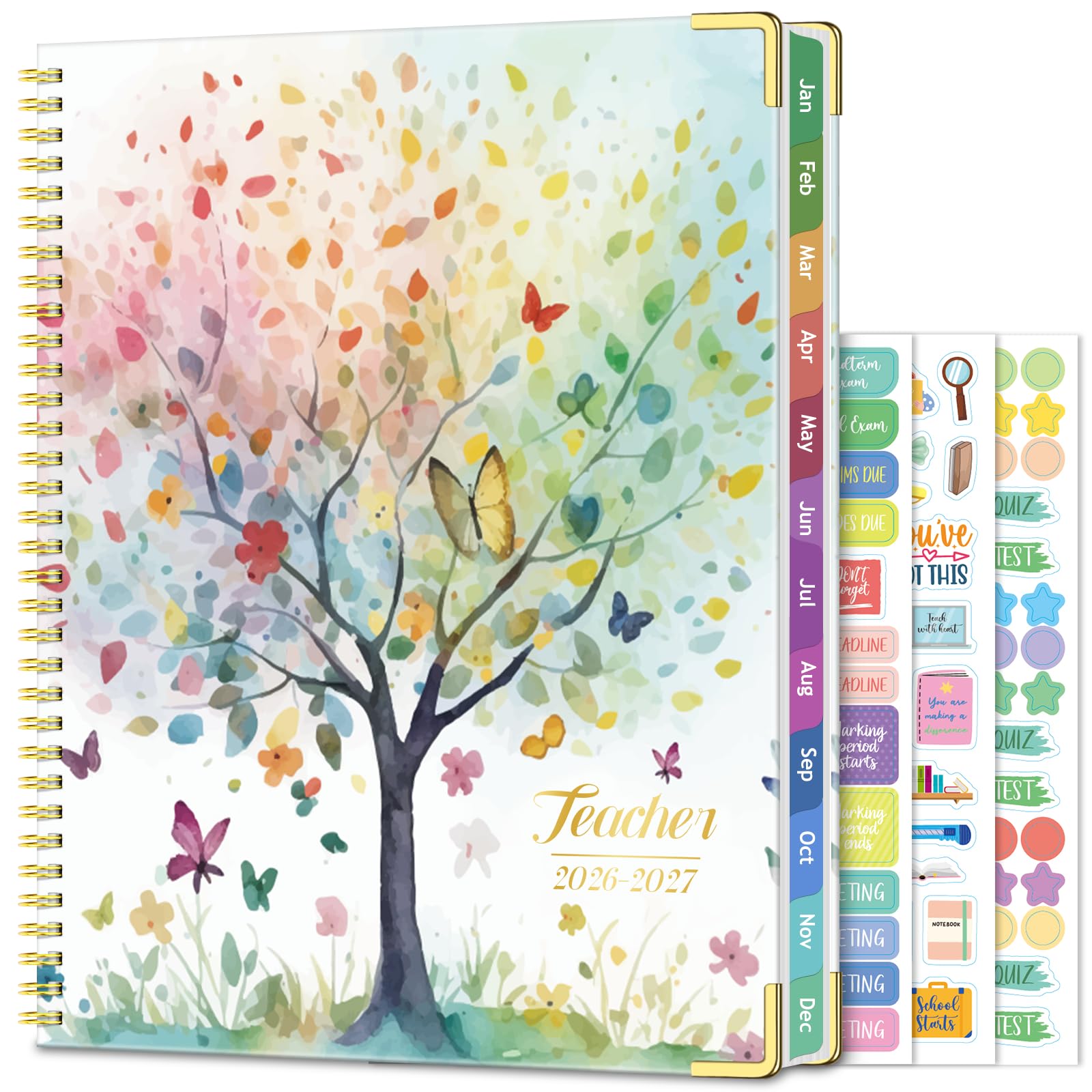 Agenda per insegnanti 2026-2027, anno accademico, luglio 2026 - giugno 2027, 21,6 x 27,9 cm, agenda per insegnanti, con linguette mensili colorate, copertina rigida, albero