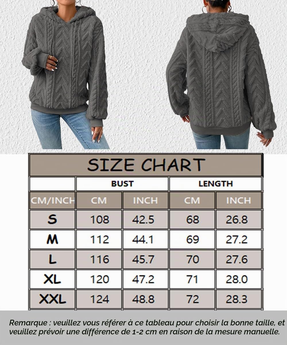 ABYOVRT Sweat à Capuche Femme Pull Polaire Casual Manches Longues Automne Hiver Chaud Sweat Polaire Couleur Unie Oversize Sweatshirt Loose Hoodies à Capuche avec Poche Hauts Top,S-XXL