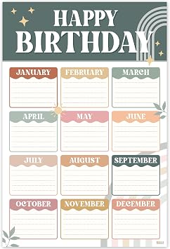 BEAWART Modern Boho Classroom Birthday Chart 16"x24", Happy Bday Calendar Poster for Student Teacher Kids, Back To School Bulletin Board Decoration, Reusable Teaching Supplies Gift, Shipped in Tube