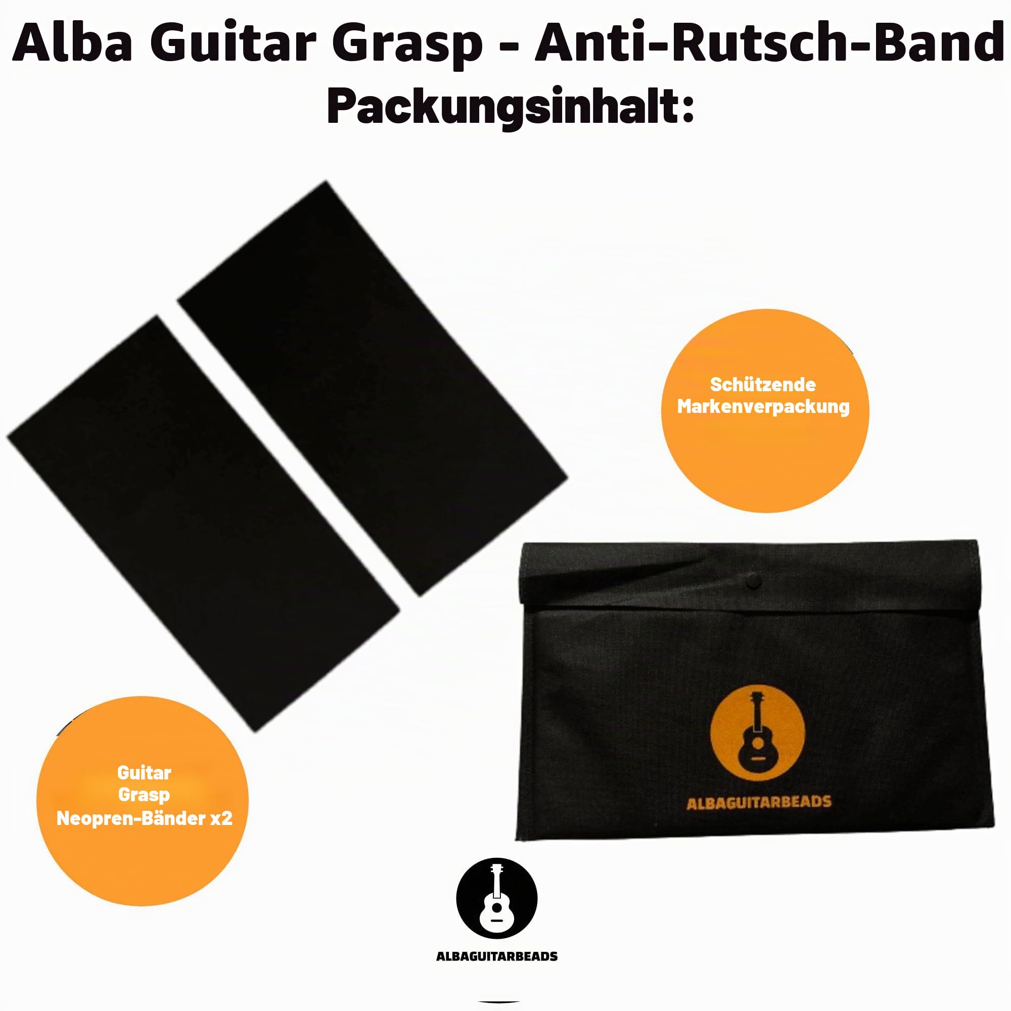 Alba GB rutschfester Neopren-Gurt für klassische Gitarre, Größe groß, schwarz, rutschfest für klassische Gitarristen und für Flamenco-Gitarristen
