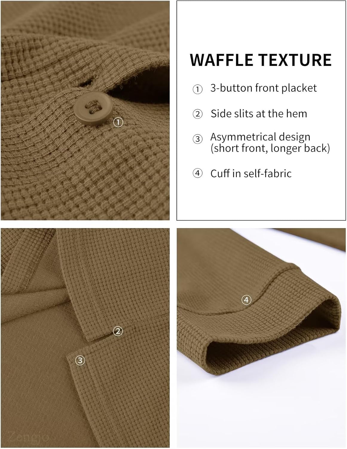 Zengjo Mens Long Sleeve Henley Shirts Casual 3-Button Cotton-Poly Blend T-Shirts - Image 6