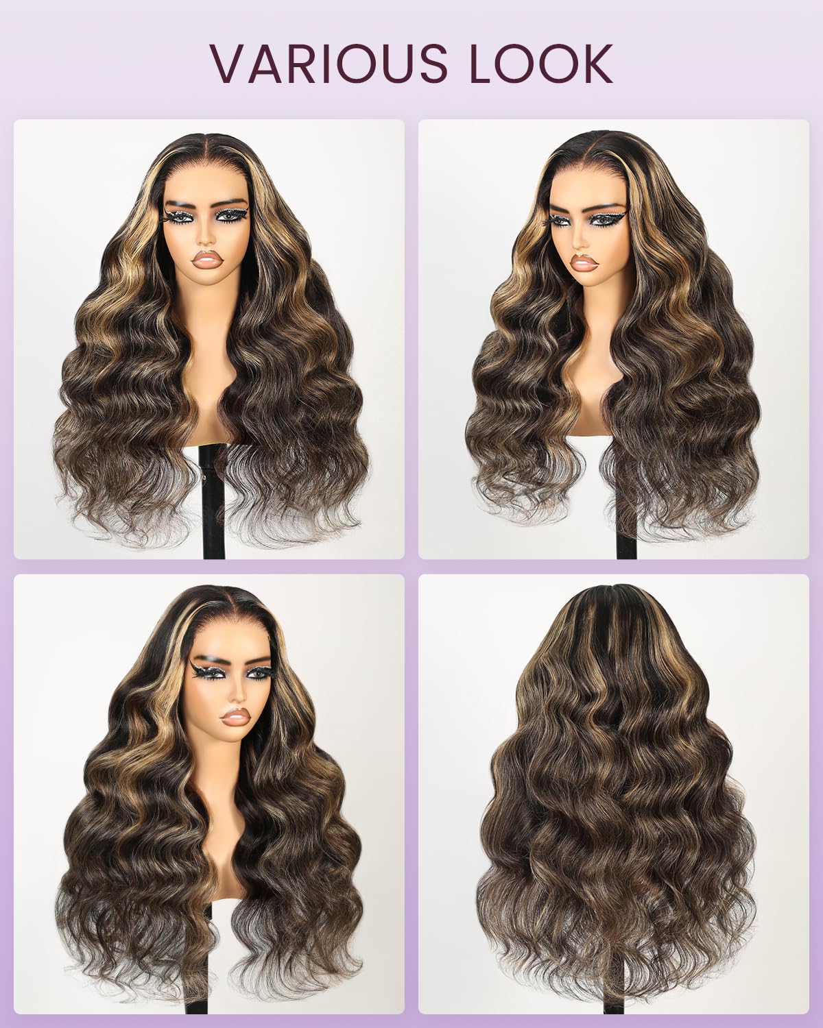 Balayage Highlight Lace Front Wig Human Hair Wear and Go Glueless Wig Pre Plucked 12A 220% Density 6x5 Pre Cut Ombre Lace Front Wigs Human Hair Bleached Tiny Knots（24Inch,FB27 Body Wigs）