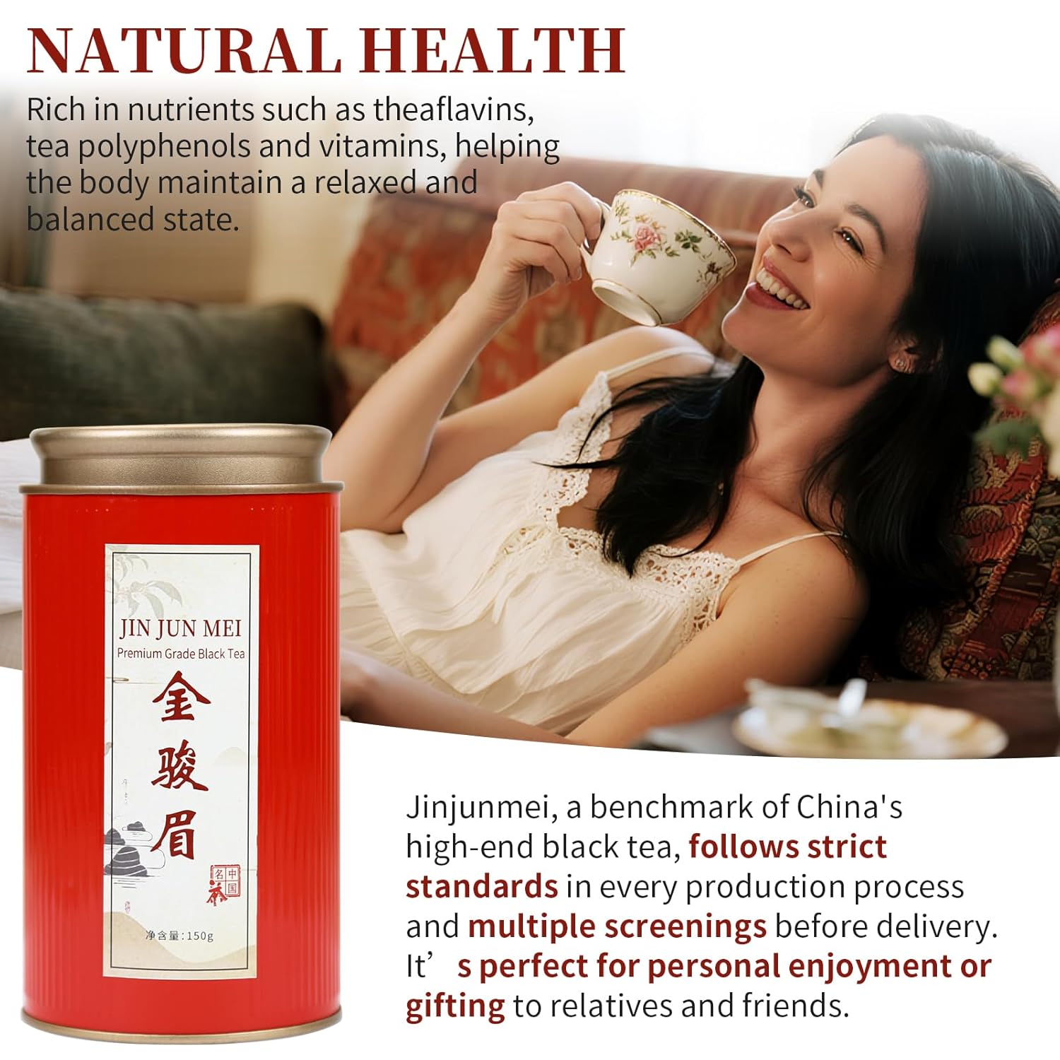 CHADUO Golden Monkey Tea Loose Leaf Jin Jun Mei Black Tea Loose Leaf Authentic Wuyi Mountain Jinjunmei Black Tea Rich Floral Aroma And Honeyed Fruity Aroma 150g/5.29oz Grade AAA