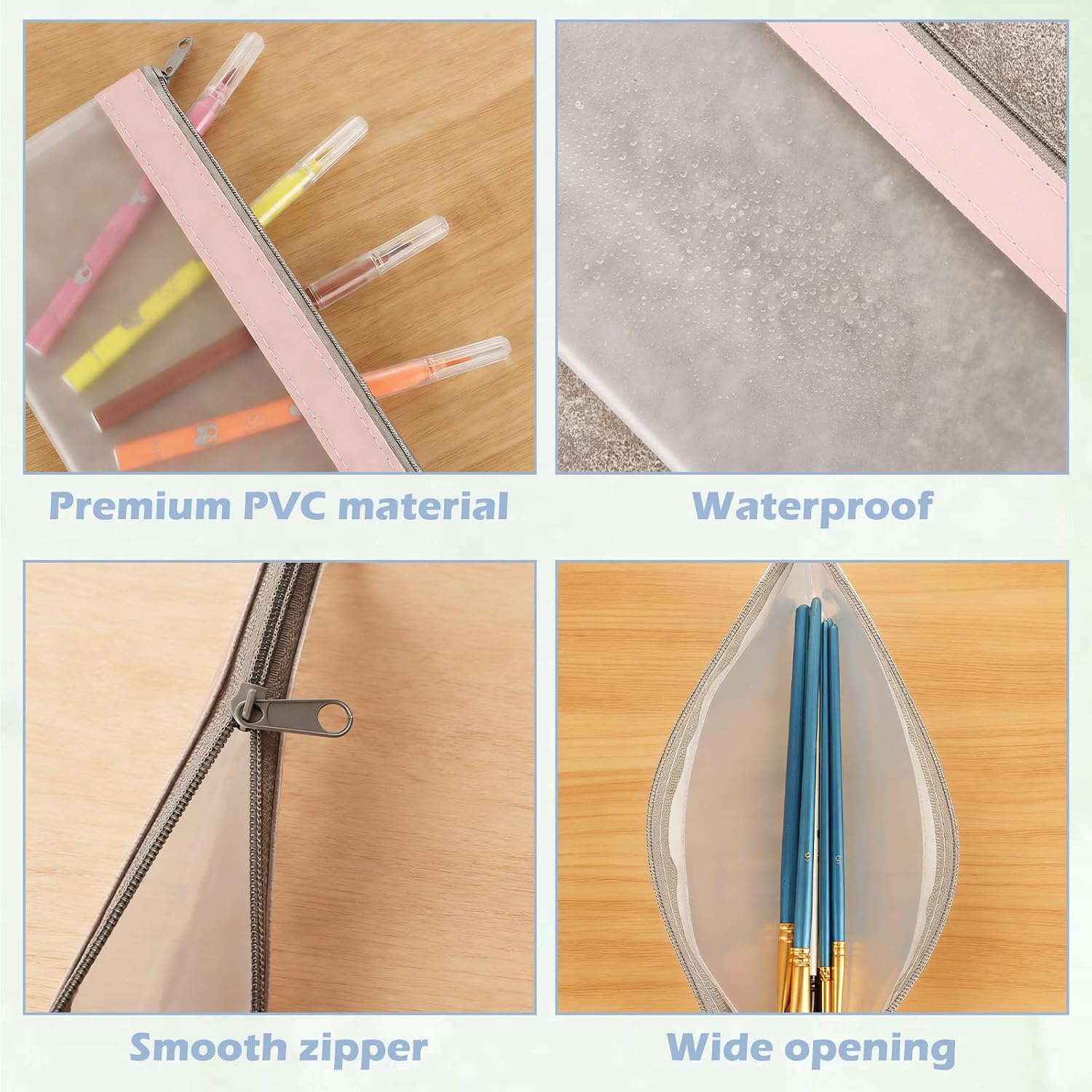 ASelected 24 PCS Clear Pencil Case, 8.2 x 4.1in Clear Zipper Pouches Cases, 6 Colors Satin Finish Soft Pencil Case, Pencils Pouch for Stationery, Sundries