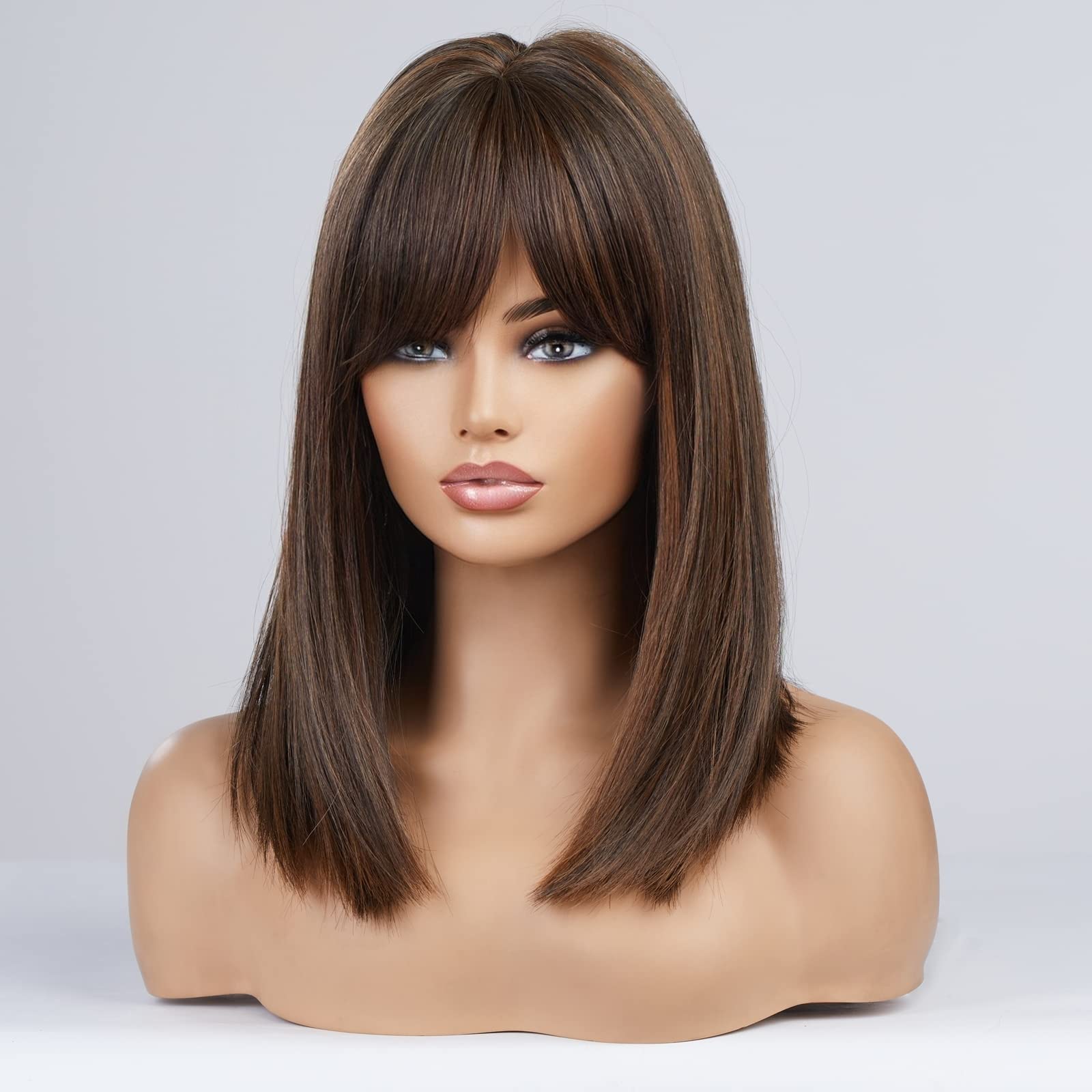 Amazon.com : HAIRCUBE Long Dark Brown Bob Wigs for Women  display picture 3