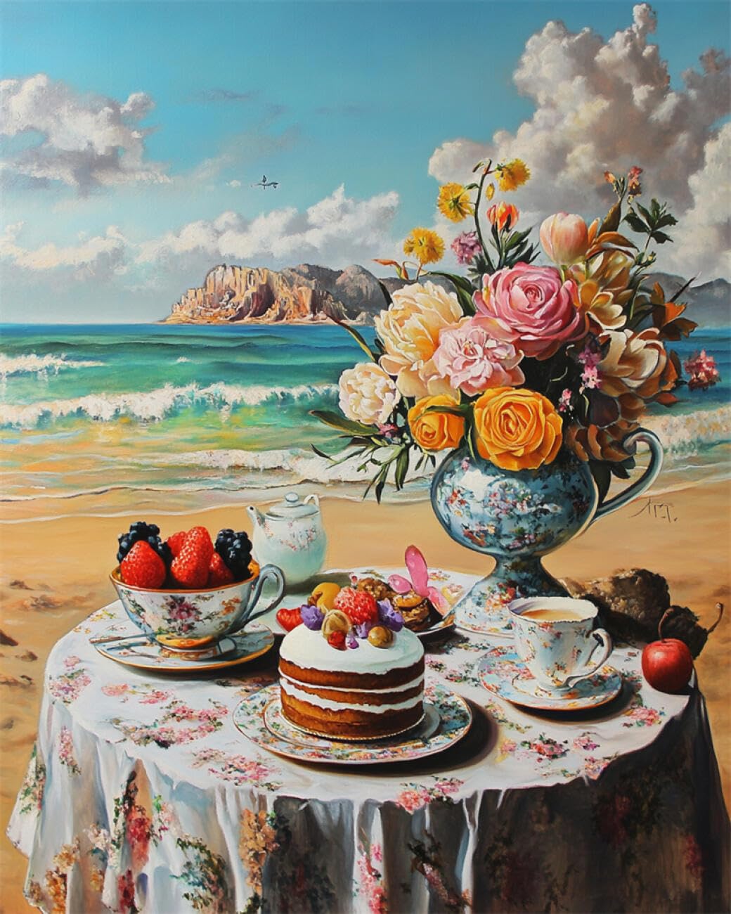 RKFLGEW DIY Bead Embroidery Kits Oil Paintings of Flowers and Cakes 40x50cm