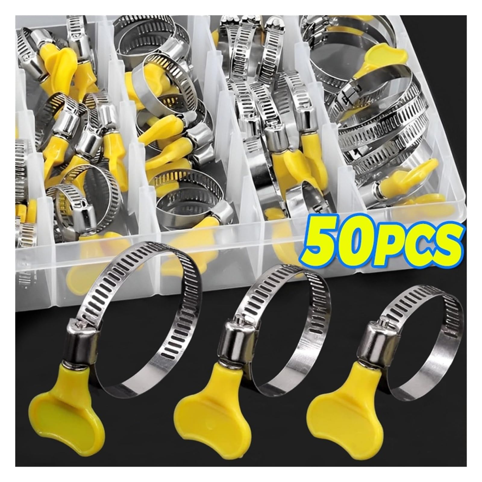 50-10 abrazaderas de manguera de acero inoxidable, clips de tubería ajustables, kit de herramientas para grifo de tubo, tuberías de agua, sujetadores surtido de accesorios (50 piezas)