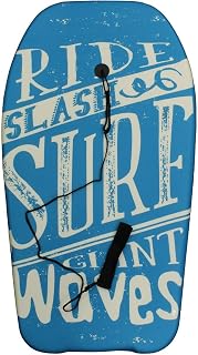 Rammento 33" Boogie Board Bodyboard Surf Board Float Kids/Adults & Teenager's. Leash & Leash Plug (Blue Surf Waves)