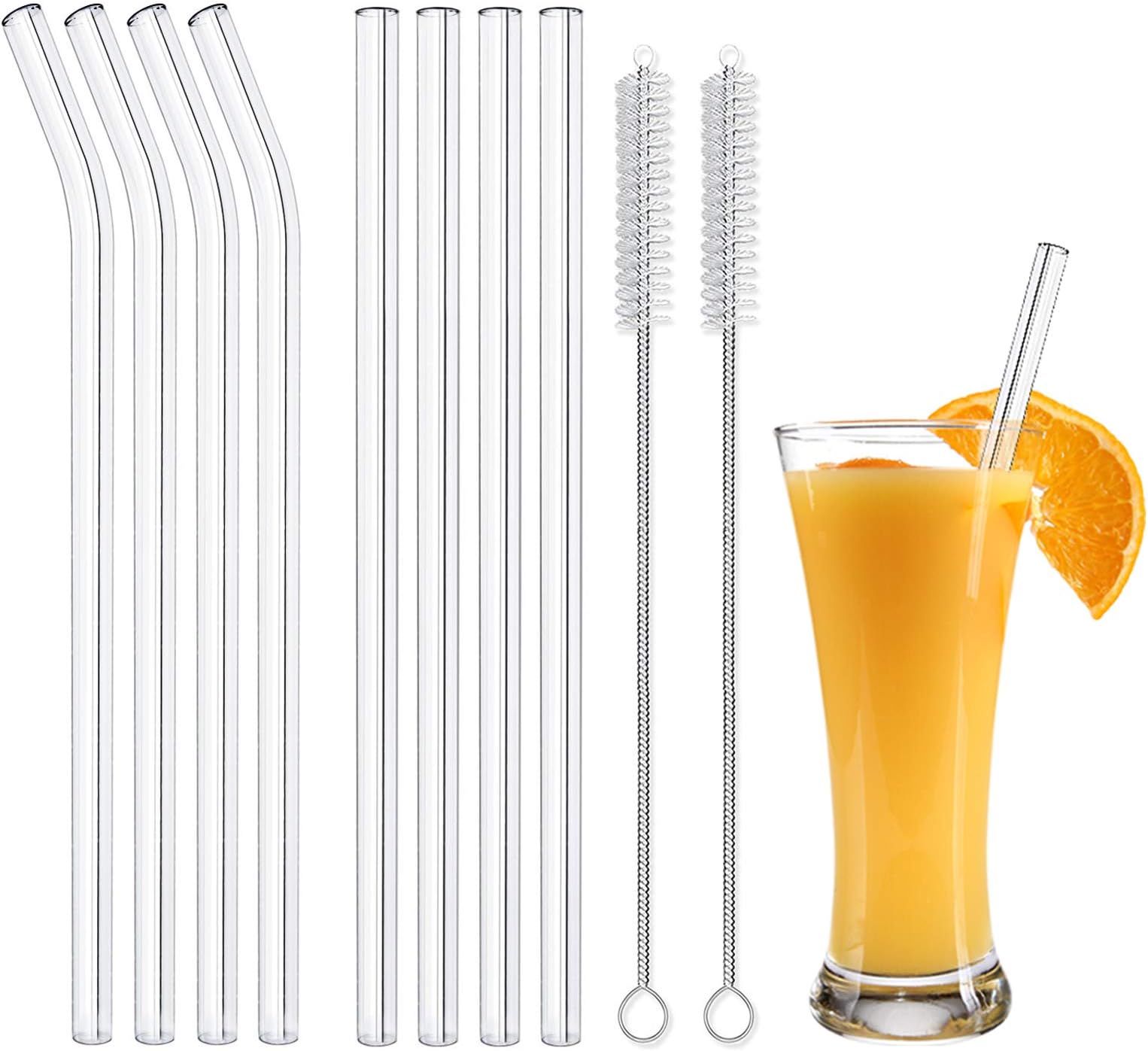 Pailles En Verre Réutilisables - Lot De 6 (Diamètre 14mm) + 1 Brosse De Nettoyage - Écologiques Pour Cocktails, Bubble Tea