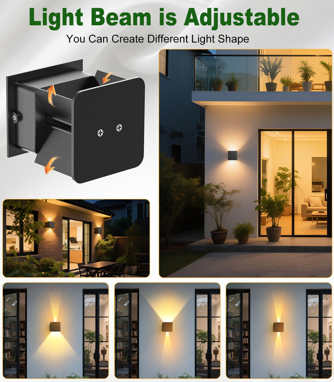 CLV Aplique Pared Exterior/Interior 12W, 1000LM Lamparas de Pared 3000K Blanco Cálido Apliques Led Interior Ángulo de haz Ajustable IP65 Impermeable para Dormitorio Pasillo Patio