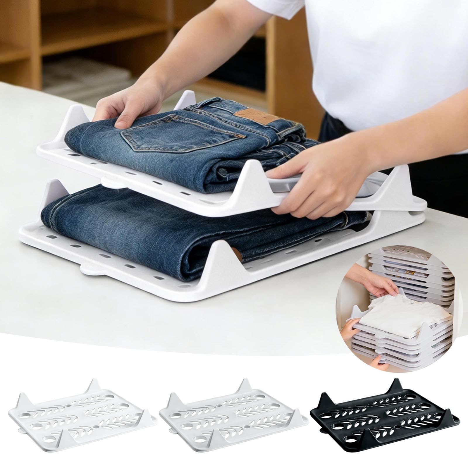 Organizador de camisetas para almacenamiento en el armario, tabla de camisa plegable, bandejas apilables desmontables, solución que ahorra espacio, evita las pilas de ropa y las arrugas