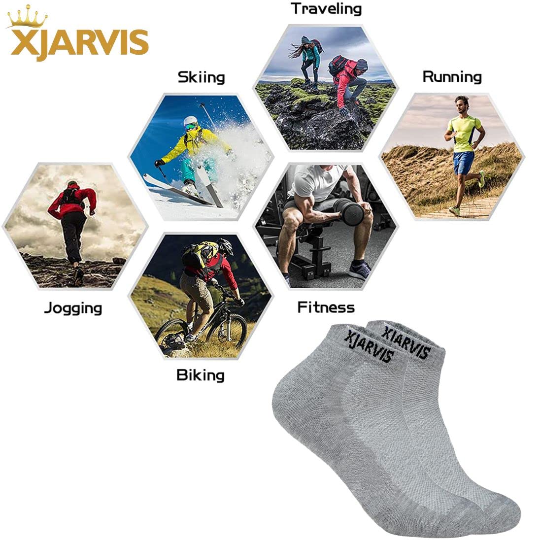 XJARVIS Calzini sportivi lunghi fino alla caviglia, in cotone e bambù, per uomini e donne, calzini sportivi a tinta unita, unisex, per corsa, ciclismo e palestra, inodore (confezione da 5)