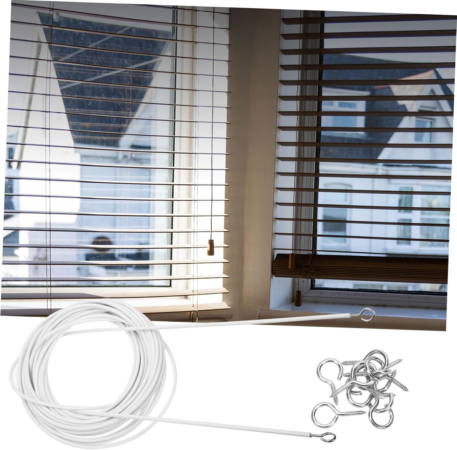 Cabilock Spring Rope Sheep Eye Ring Question Mark Hook for Curtain Wire Rope Window Curtain Hanging System