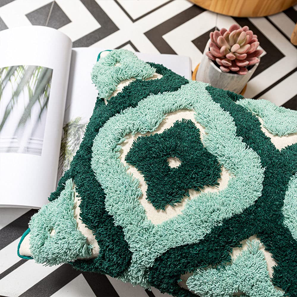 Kissenhülle Boho, Retro Grün Geometrisches Muster Getufteter Jacquard Baumwolle Dekorative Kissenbezüge Marokkanisches Boho Ethno 45X45Cm Dekokissen Bezüge Für Sofa Schlafzimmer Wohnzimmer,30X5