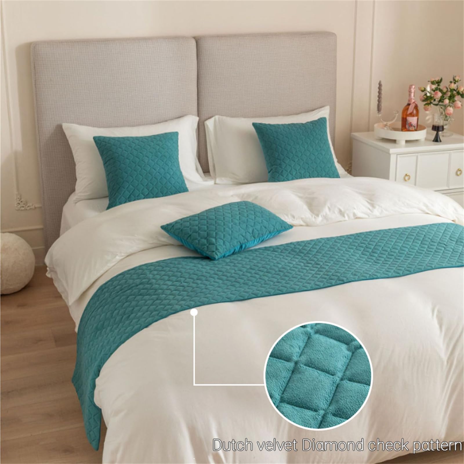 Morbuy Bettläufer mit Kissen, Bettschal für den Fuß des Bettes Luxus Weicher Bettlaufer Schlafzimmer für Gästehaus Hotel Schlafzimme Dekorativer (Beige,45x210+45x45cm)