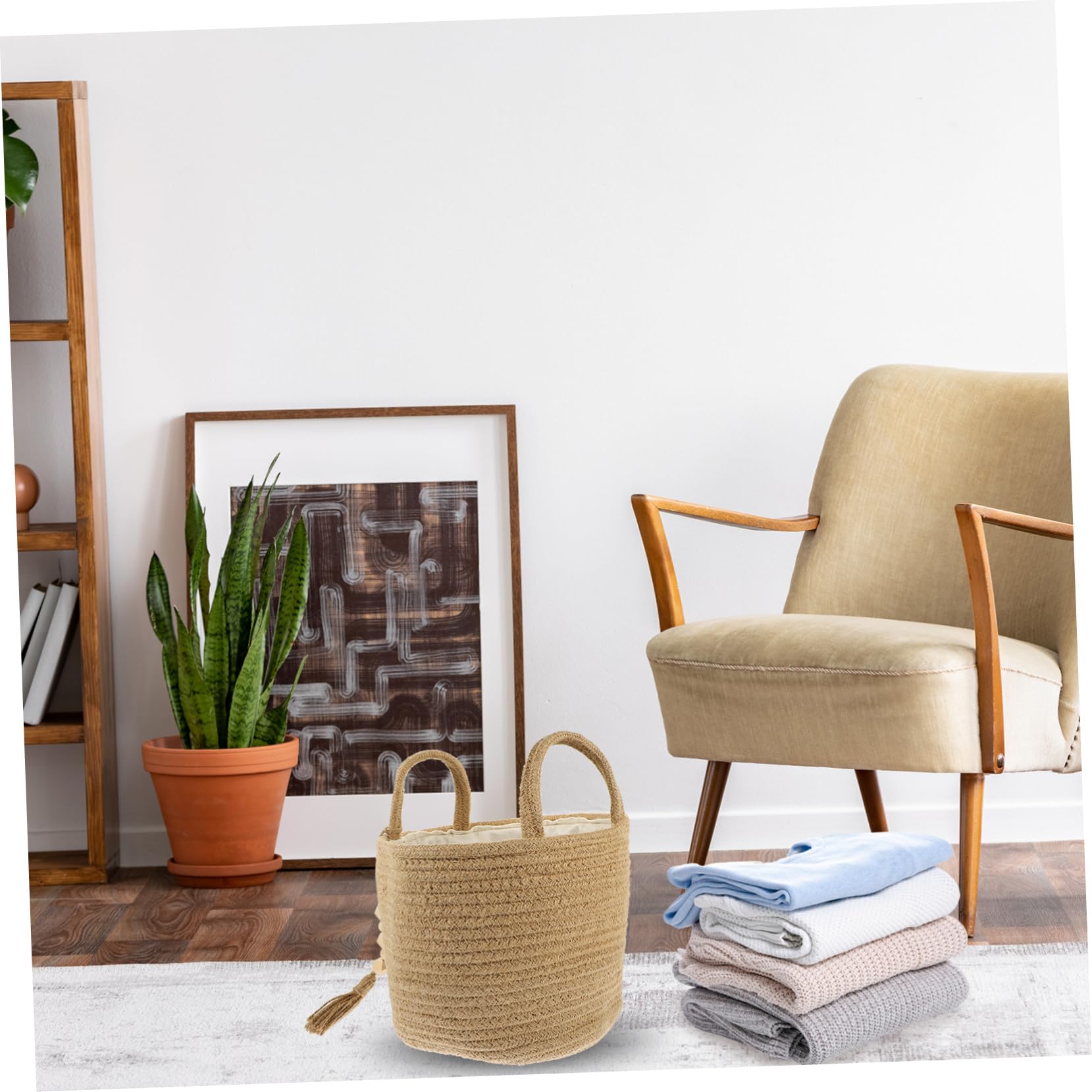 Cabilock Cesta de Almacenamiento de Cuerda de Algodón con Forro de Yute Organizador para Ropa Sucia y Objetos Diseño y Textura Tejida para Hogar Decoración