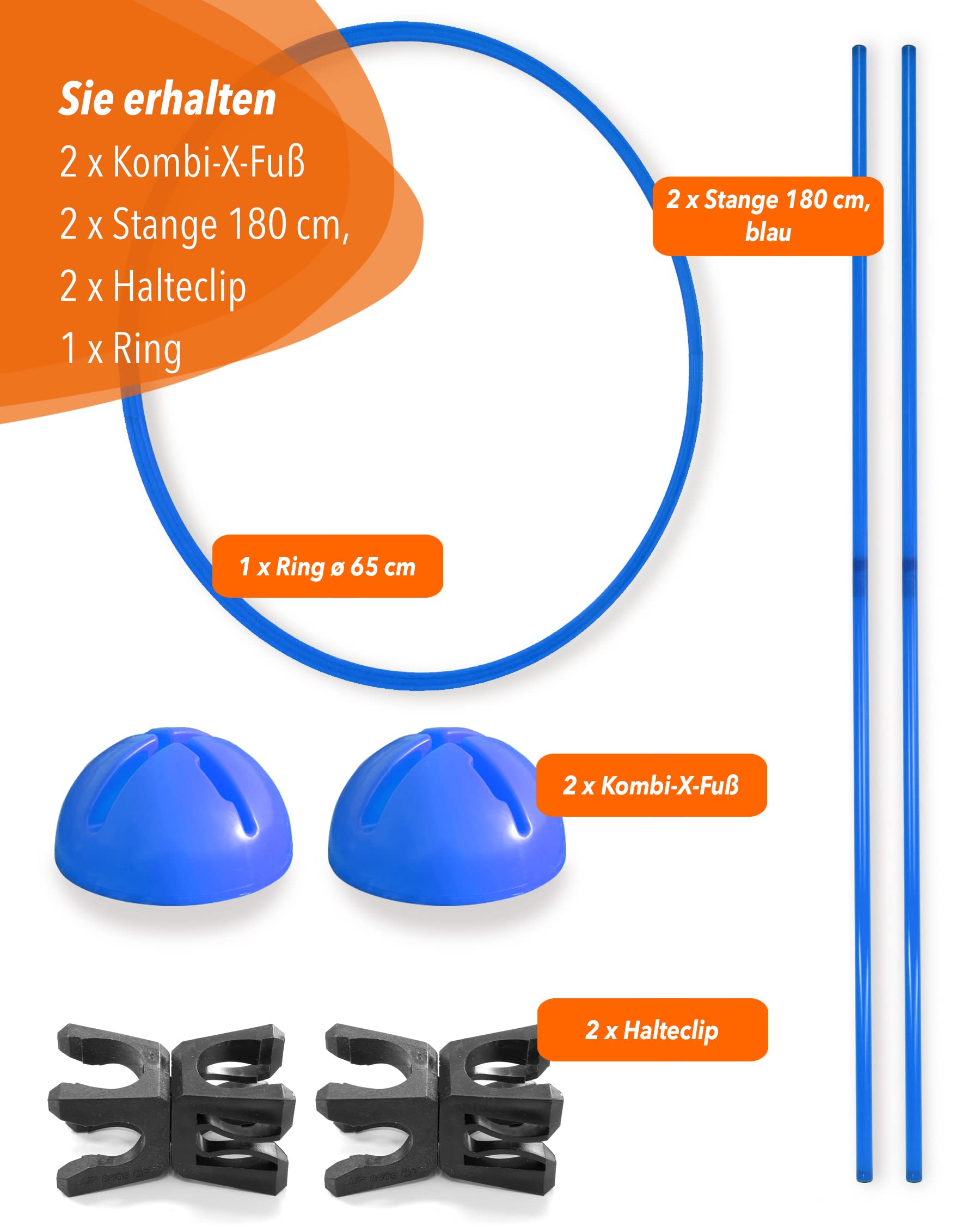 Kombi-Ring-Hürdenset – Ring ø 65 cm & Stangen 180 cm – Training der Sprungkraft & Koordination – mit befüllbarem X-Standfuß – Agility-Hürde für Fußball, Leichtathletik & Hundesport