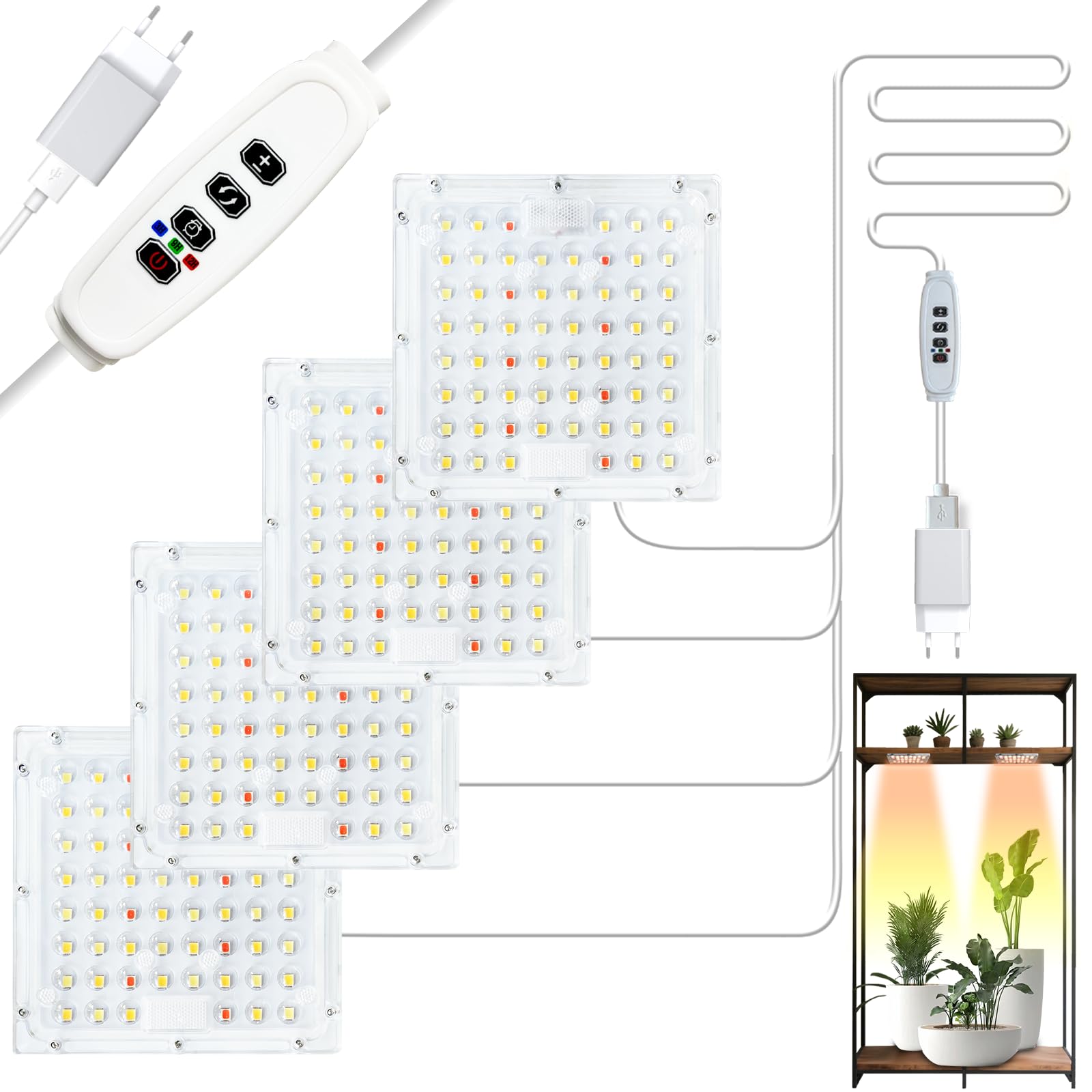 Led Plantenlamp, Volledig Spectrum, 4 Stuks, Groeilamp Met 540 Leds En Timer 3 Modi 10 Helderheidsniveaus Plantenlicht Voor Kamerplanten Zaailingen Plantenlampen Binnen 3270409949