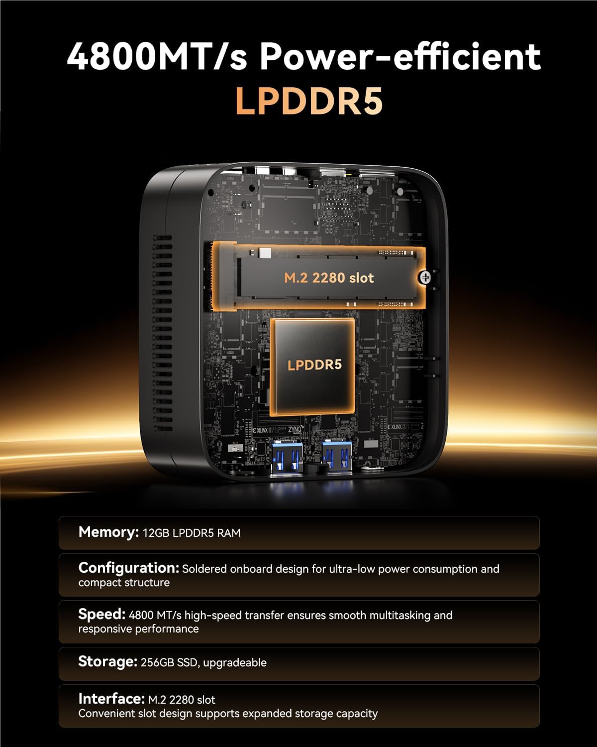 KAMRUI Essenx E1 Mini Computer with N95 Processor, 12GB LPDDR5 256GB M.2 SSD Mini PC, Small PC Support Dual 4K, WiFi, Ethernet, Bluetooth, Mini Desktop PC for Business