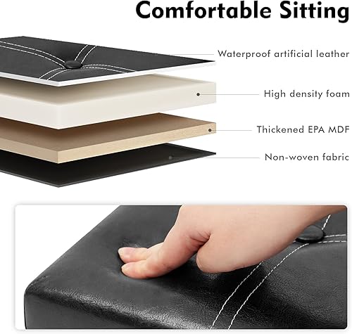 Miniatura 5 de B FSOBEIIALEO Otomana de almacenamiento con piel sintética plegable pequeña y cuadrada para reposapiés, color negro, 11.8 x 11.8 x 11.8 pulgadas