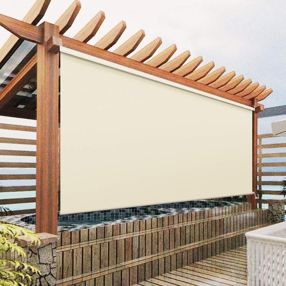 SUAKY Outdoor Roller Shade Window Blinds, Roll Up Blinds Light Filtering Solar Transparent Fabric, Cordless Windproof and Waterproof Window Shades for Patio, Porch, Home, Pergola, Grey, 94" W x 79" H