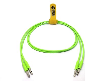 3.5mm (1/8 Inch) TPE Ultra-Slim Elastomeric Mono Eurorack Modular Patch Cables Fluorescent Green (90 cm / 3 Ft), Pack of 2