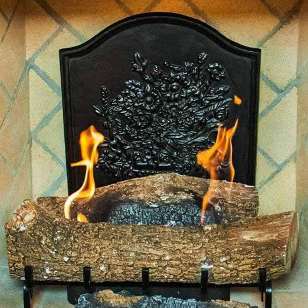 Bouquet Cast Iron Fireback with Matte Black Finish Protect The firebox Wall and Radiate Heat Back into The Room,20" L x 17" W