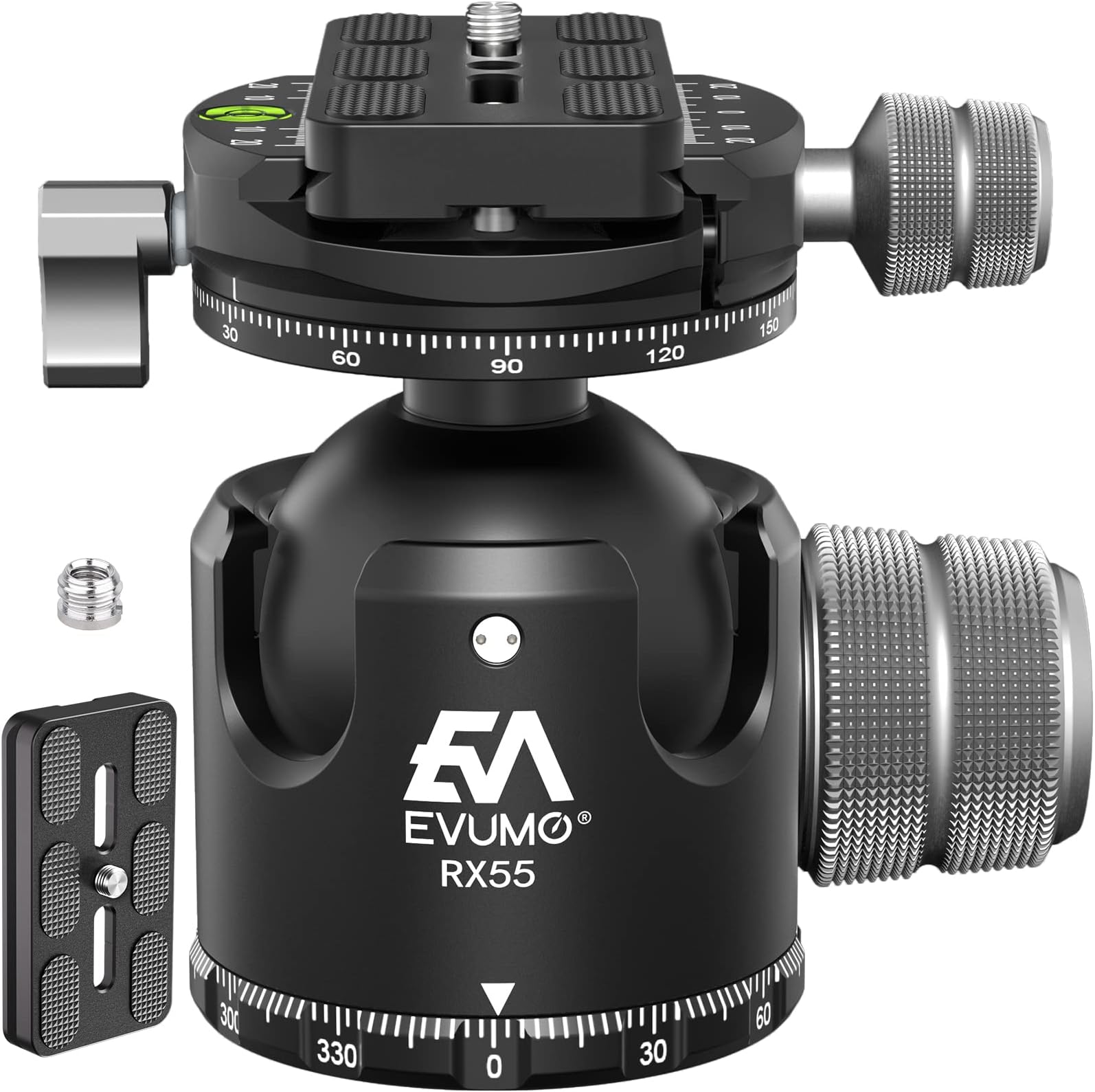 EVUMO 55mm Tripod Ball Head, Double Panorama 360° Large Heavy Duty Ball