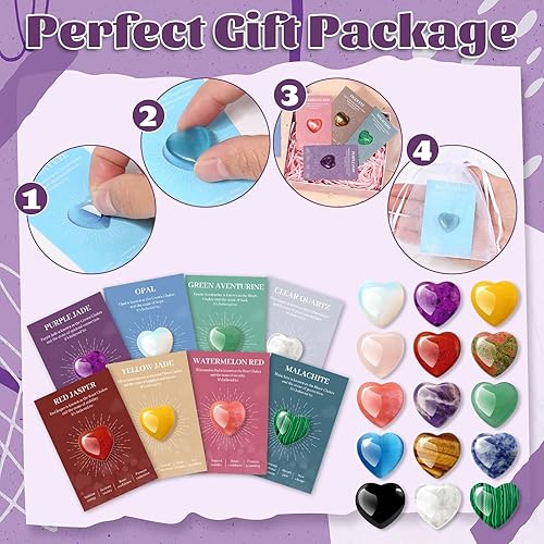Miniatura 6 de 15 cristales de corazón y piedras curativas a granel, piedras preciosas pulidas naturales en forma de corazón de 0.8 pulgadas con tarjetas de