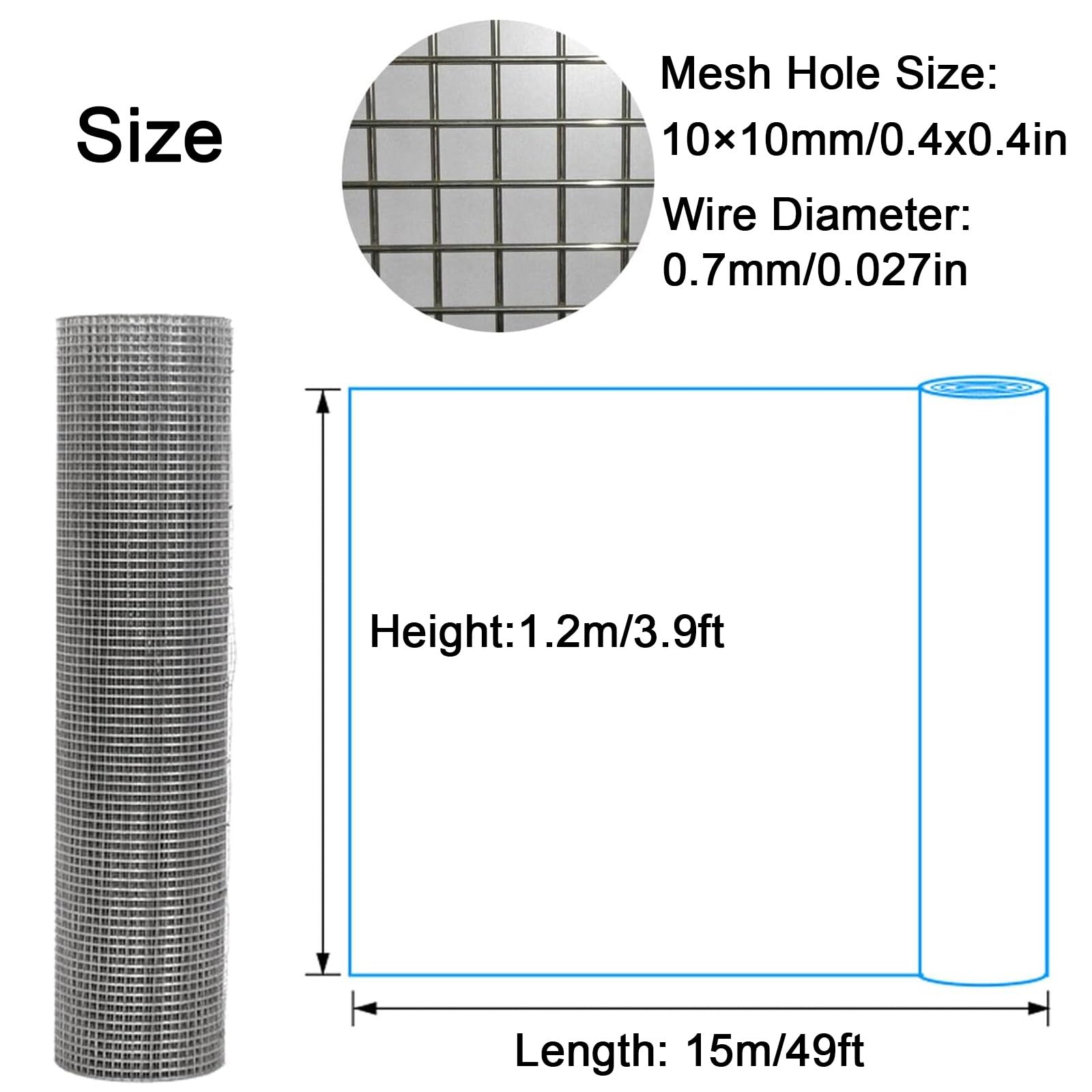 Vallas Metalicas Valla Jardin, Malla Metálica Galvanizada en Caliente Rollo de Malla Metálica de Alambre para Pollos, Conejos, Perros, Protectores de Ventanas Protección (Size : 10mm Hole 1.2 x