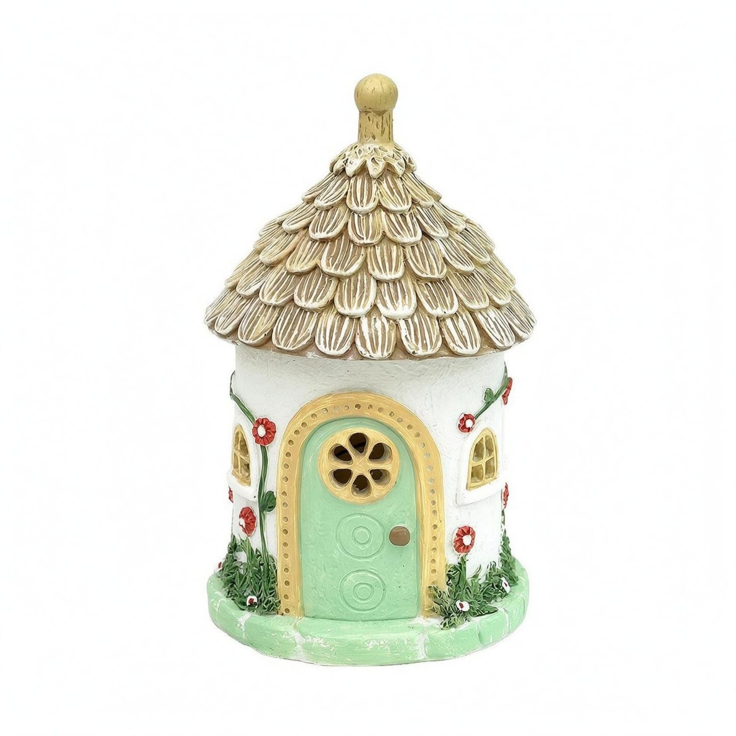 Glowing Window Thatched Roof Cottage Floral Vine Solar House Light Resin Cottage Ornament Detailed, Fairy Tale Town-image-32