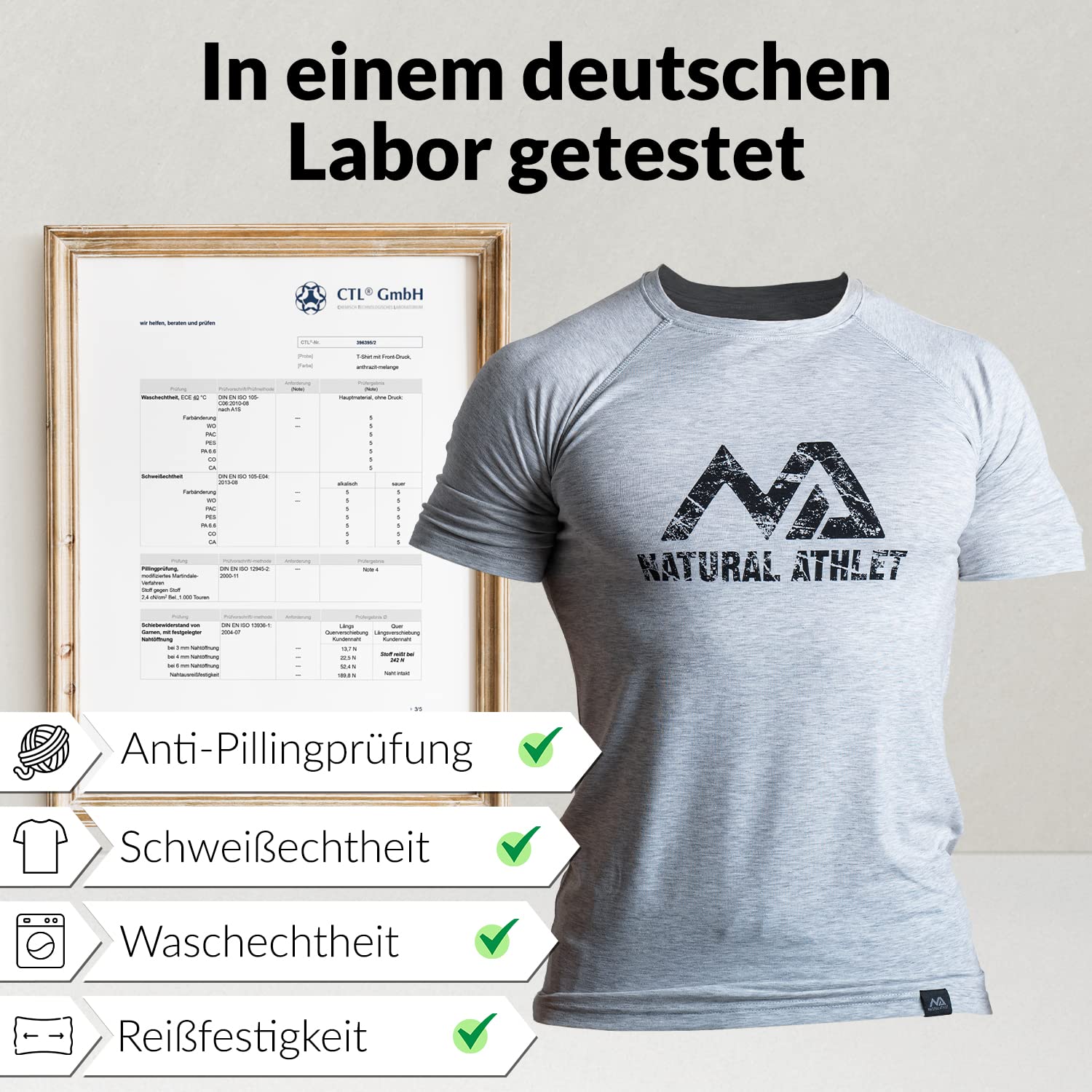 Natural Athlet Slim-Fit Fitness Tshirt für Herren – Enges & langes schnelltrocknendes Männer Kurzarm Gym T-Shirt – für Sport, Gym, Fitnessstudio, Workout, Bodybuilding und Krafttraining